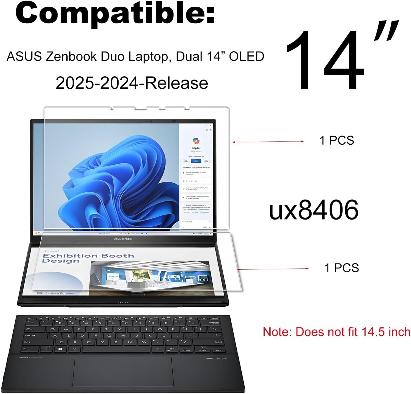 Dual 14” ASUS Zenbook Duo 2024-2025 2-Pack Tempered Glass Screen Protectors