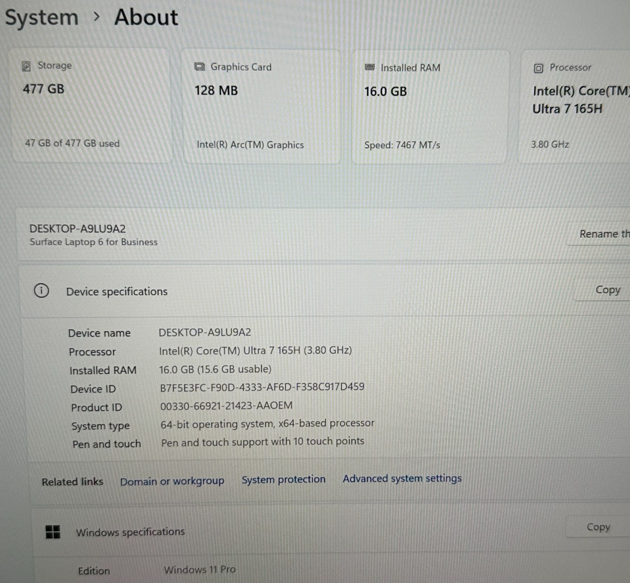 MICROSOFT SURFACE 5 LAPTOP ULTRA 7 165H @ 3.80 GHZ 16GB RAM 476GB SSD (lp694)