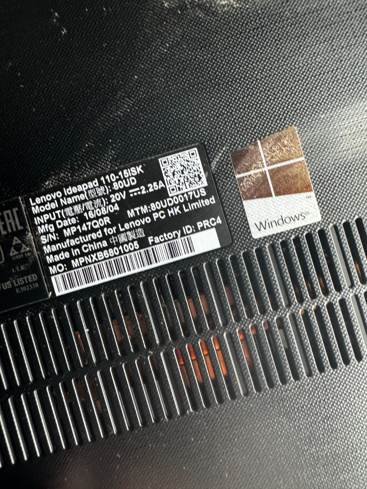 Lenovo Ideapad 110-15ISK Core I3 Laptop For Parts/Repair # 5925