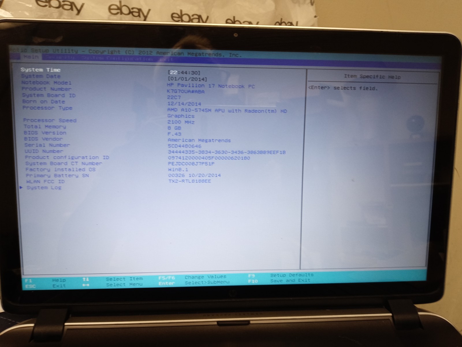 HP Pavilion 17-f233nr AMD A10- 5745m @2.10 GHz/ 8 GB RAM / 1 TB HDD NO OS NO AC
