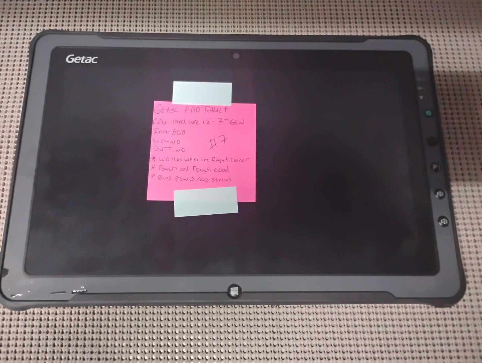 GETAC F110 INTEL CORE I5 7TH GEN 8GB RAM NO HD/BATTERY OR POWER CORD PARTS ONLY
