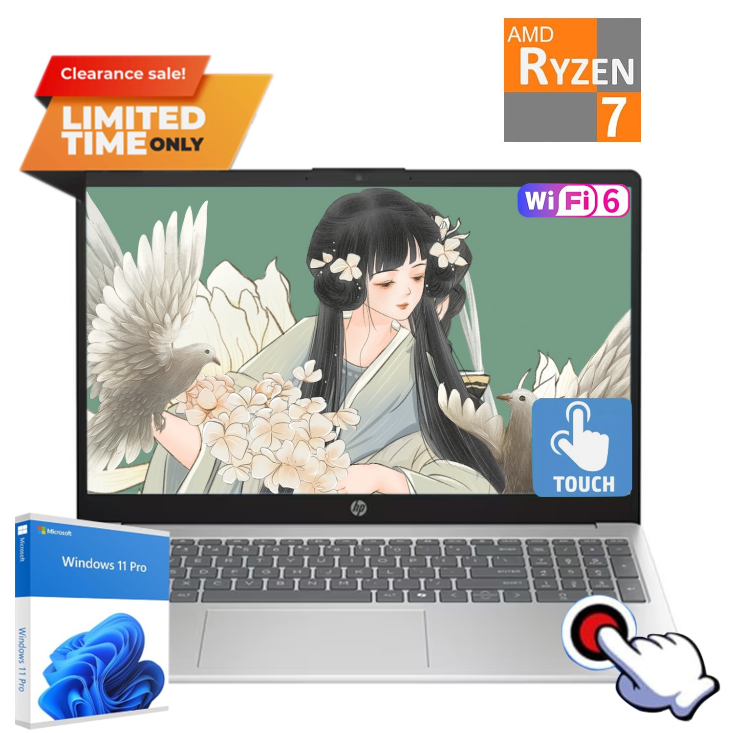 2025 HP 15 15.6″ Touch Laptop, AMD Ryzen 7 7730U 32GB RAM 2TB SSD +Win11Pro