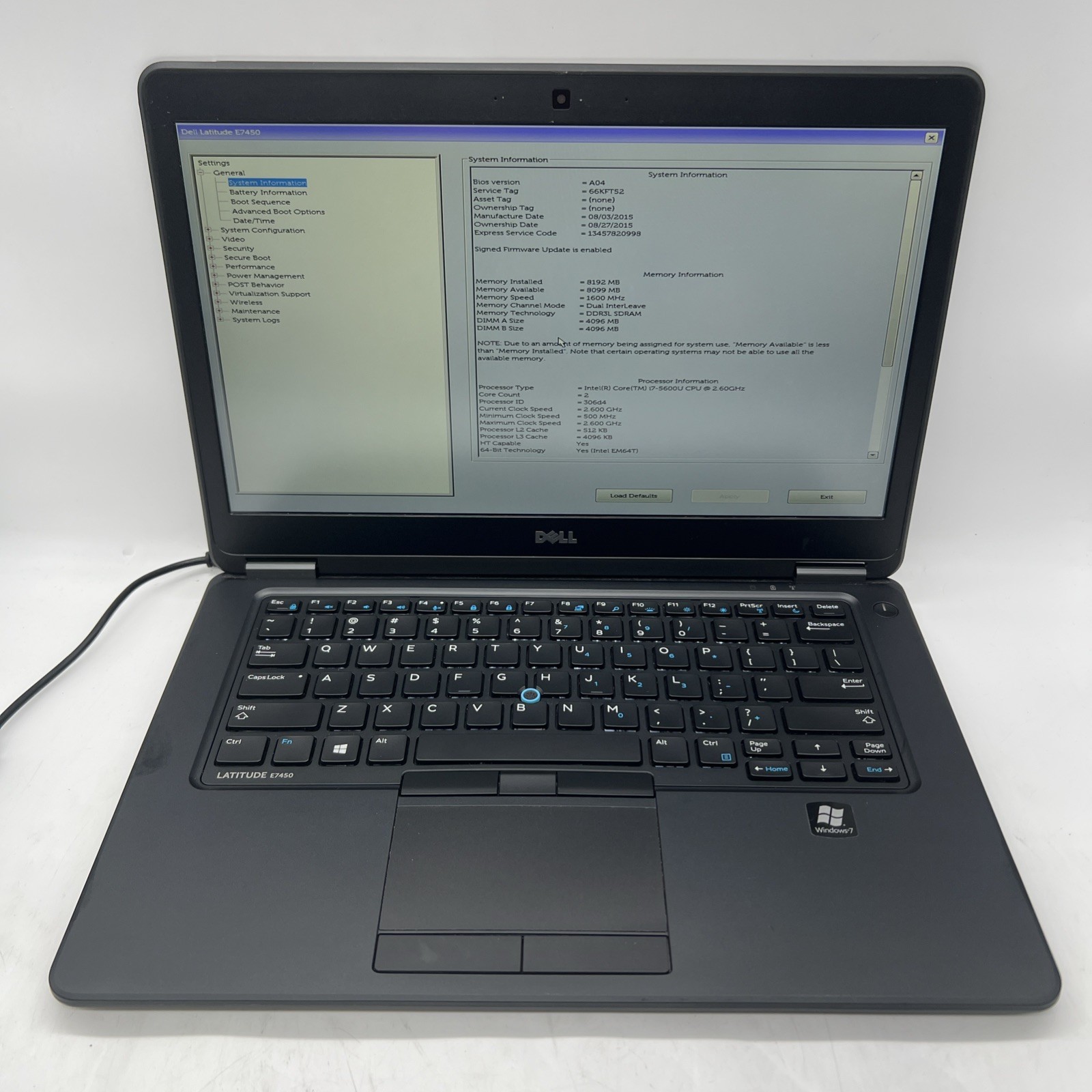 Dell Latitude E7450 i7 5600U 2.6GHz 8GB RAM No Drive No OS No Battery