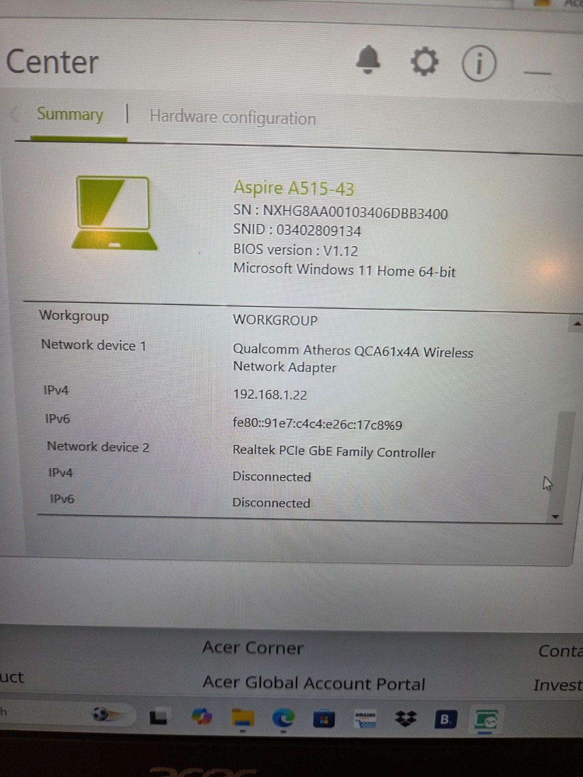 Acer Aspire 5 A515-43-15.6″FHD AMD Ryzen 3 3200U 2.6GHz 4GB RAM