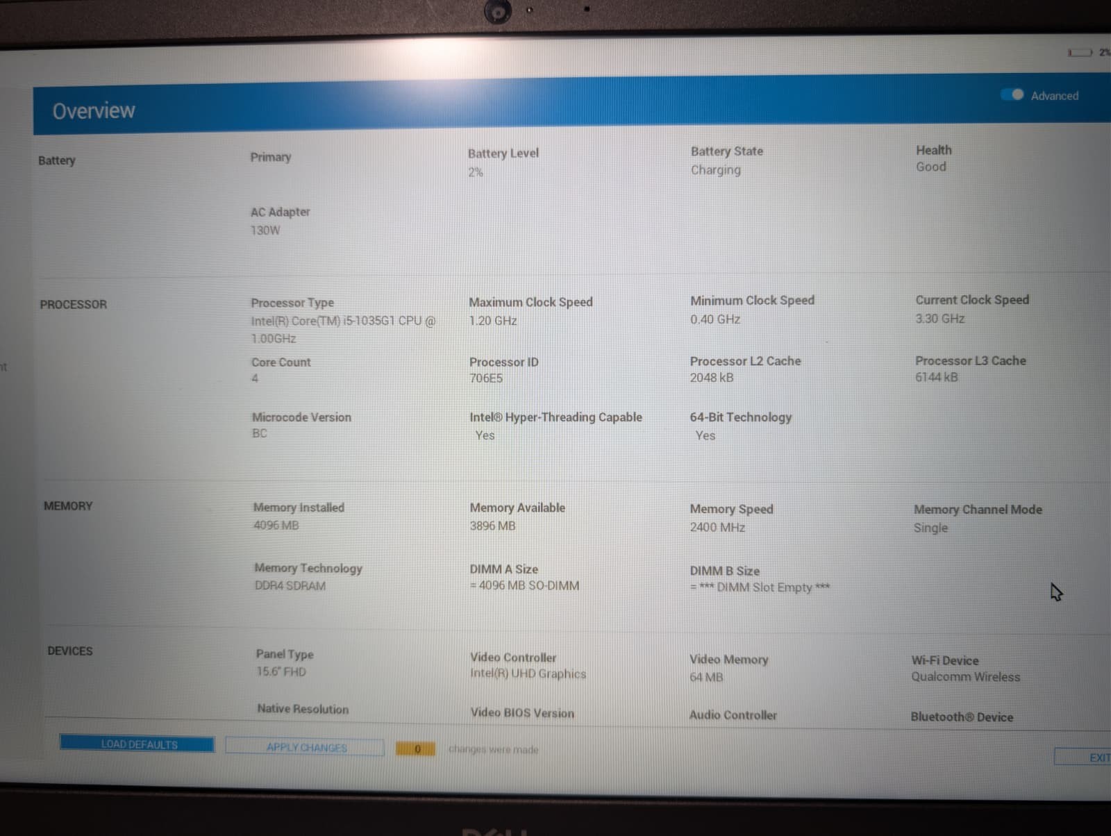 Dell Inspiron 5593 | i5 10th Gen NO RAM NO SSD | FHD Backlit FPS | Boot To Bios