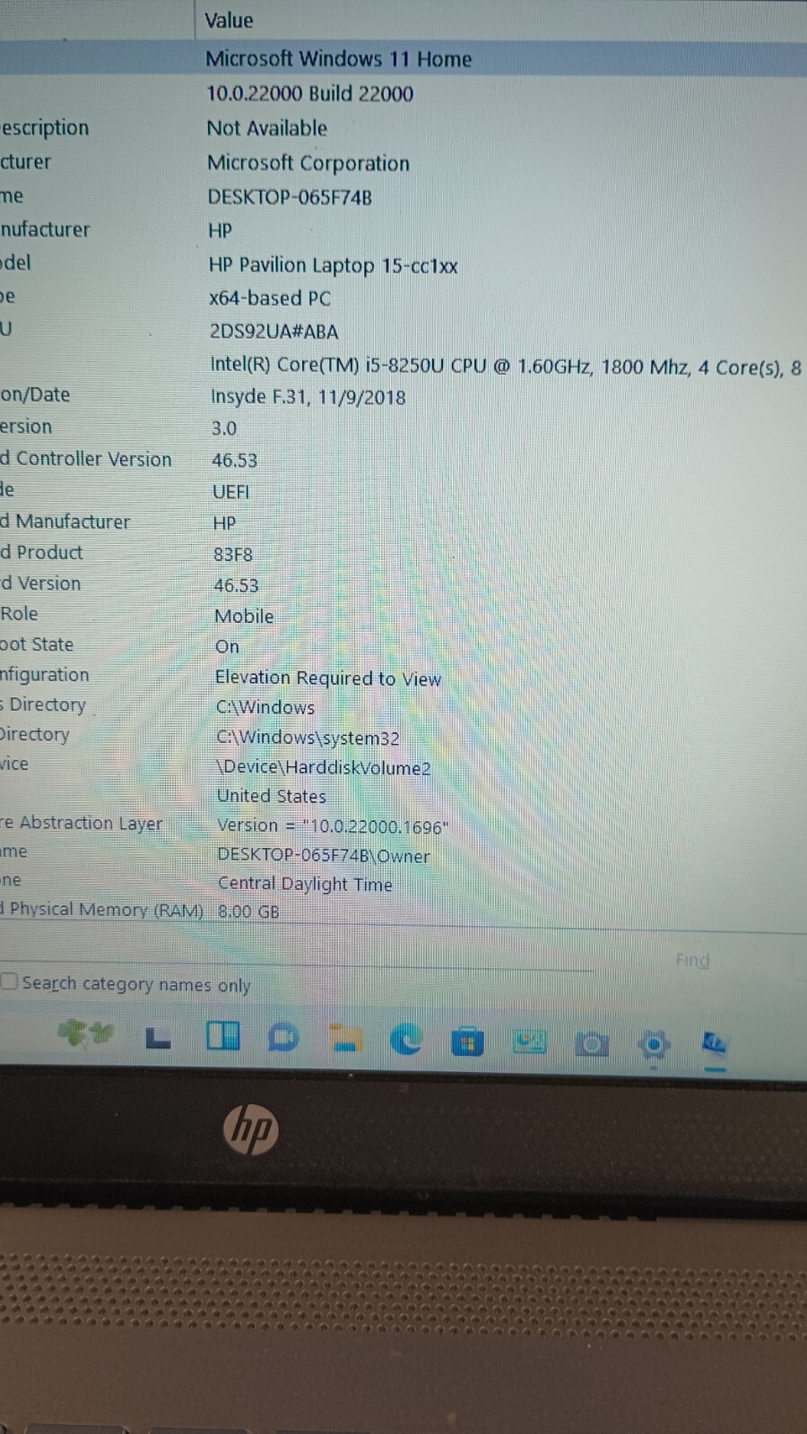 8014 Pavilion 15-CC1xx w/charger. i5-8250U.8GB.128GB M.2.Optical.15.6″ Touch.W11