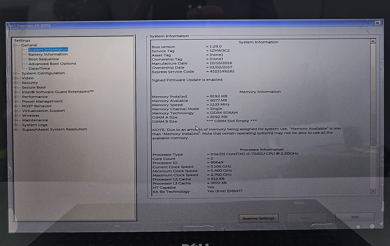 Dell Inspiron 13-5378 13.3″ Laptop Intel Core i5-7200U 8GB Ram NO HD/OS (FL)