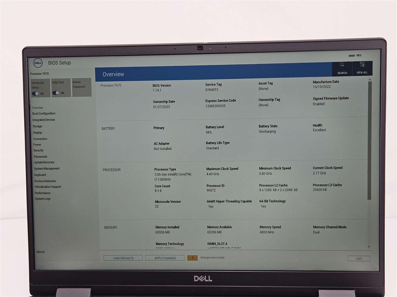 Dell Precision 7670 i7-12850HX 64GB 1TB NVMe 16″ FHD+ RTX A1000 4GB