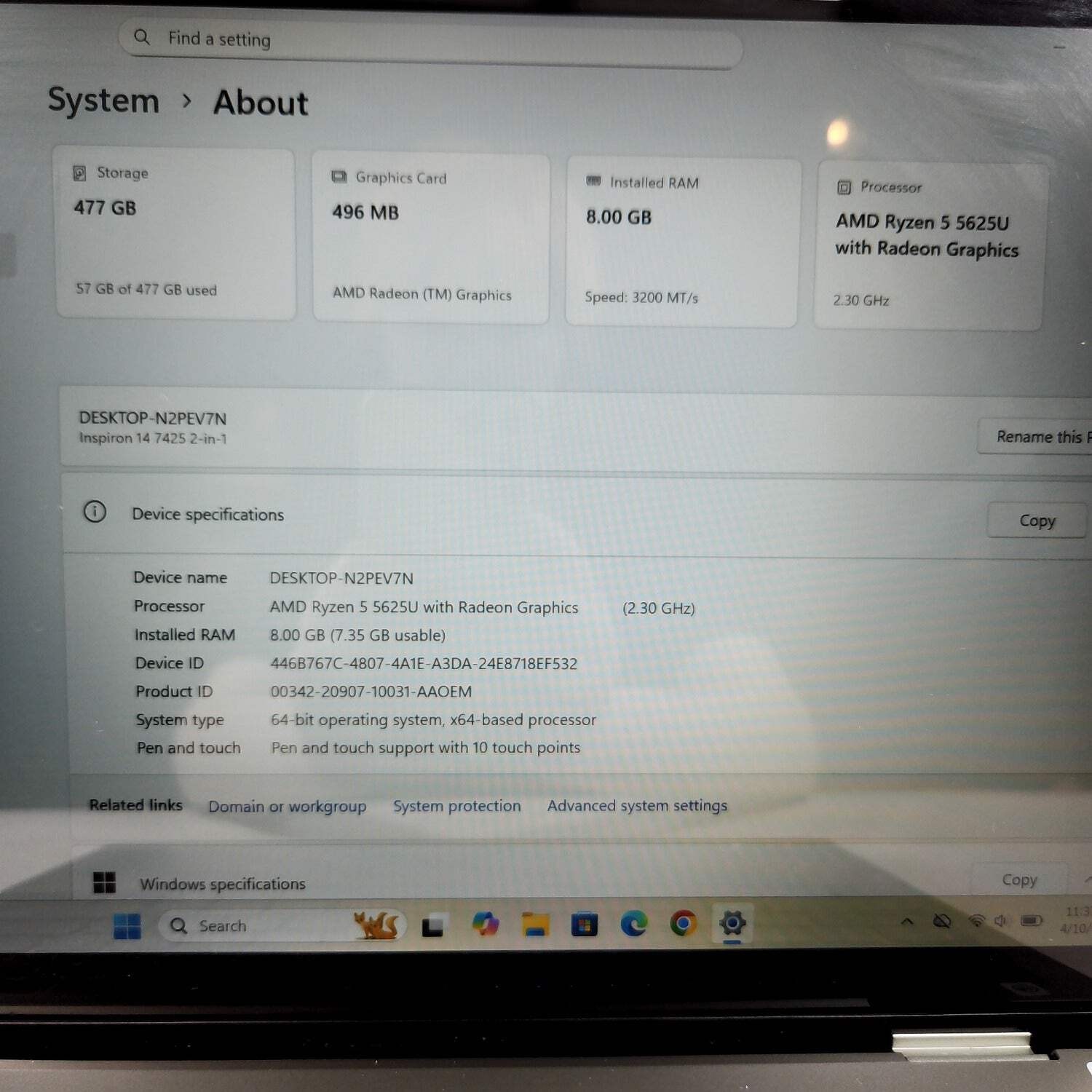 Dell Inspiron 7425 14″ Ryzen 5 5625U 2.3GHz 8GB RAM 512GB SSD