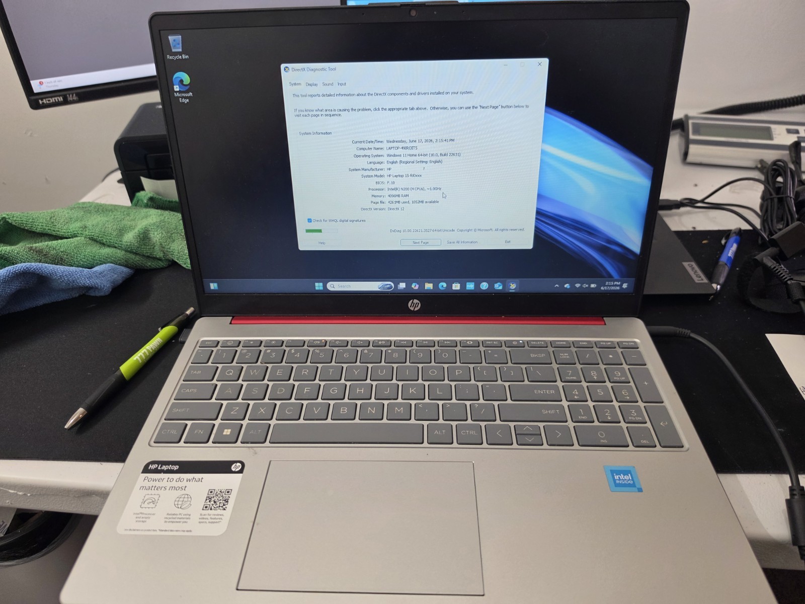 HP Laptop 15-fd0xxx Intel N200 4GB RAM, 128GB SSD