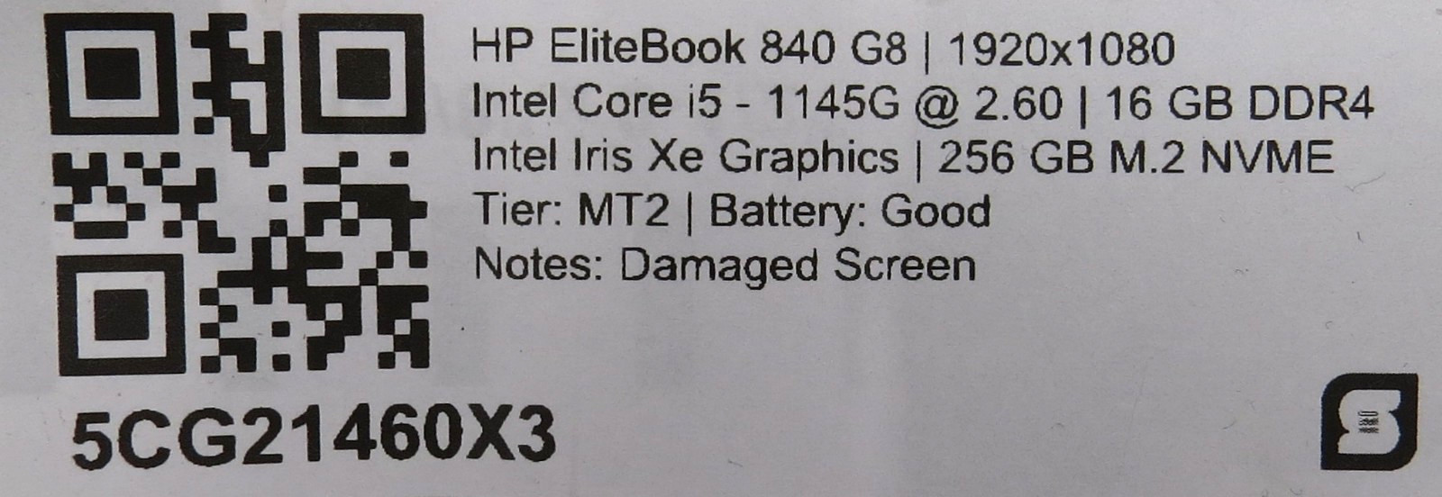 HP EliteBook 840 G8 i5-1145G @ 2.6GHz 16GB DDR4 256GB M2 NVME No OS