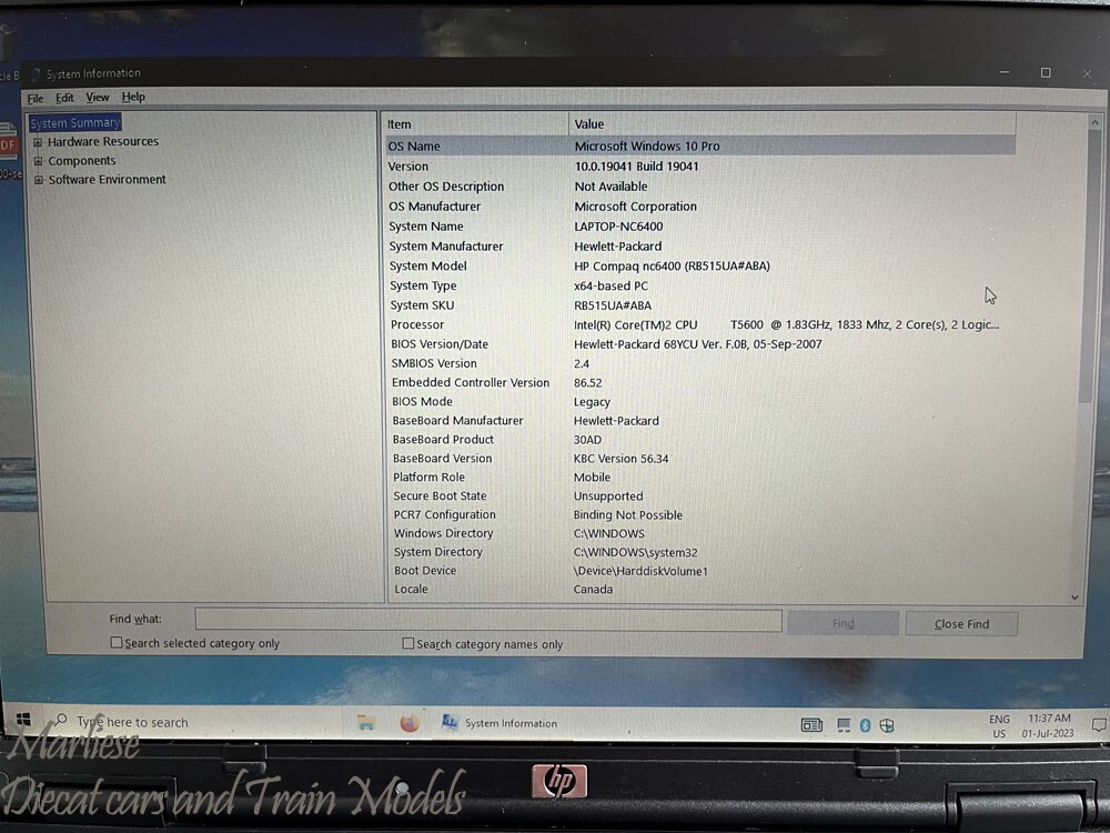 HP -NC6400- Laptop 14″ T5600 @ 1.83G 2.5GB RAM 80GB HDD Win 10 Pro W/ Docking