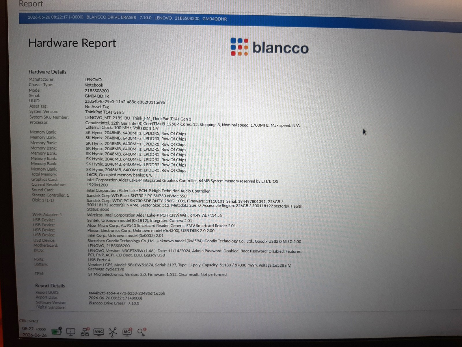 Lenovo ThinkPad T14s Gen 3 i5-1250P 16GB RAM 256GB NVMe Marks Part/Repair C3*140