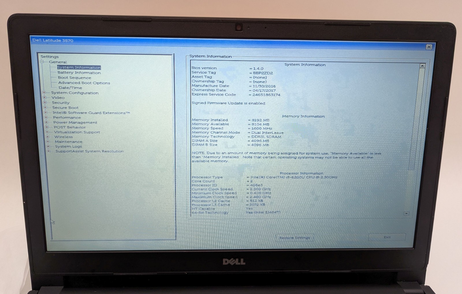 Incomplete Dell Latitude 3570 15.6″ Laptop i5-6200U 2.30GHz 8GB RAM – *READ*