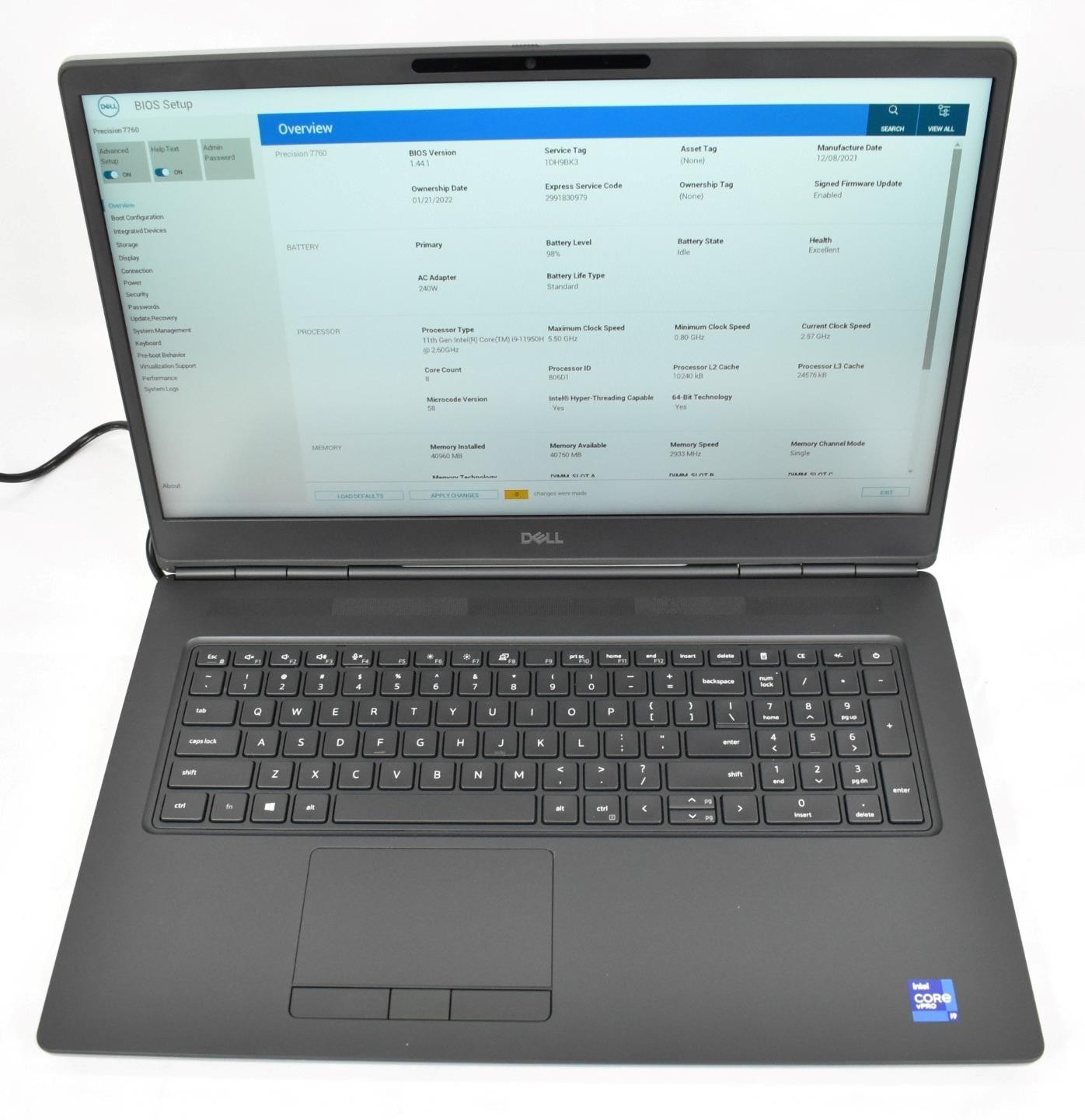 Dell Precision 7760 Laptop i9-11950H 2.6GHz 40GB 256GB SSD No OS 17.3″
