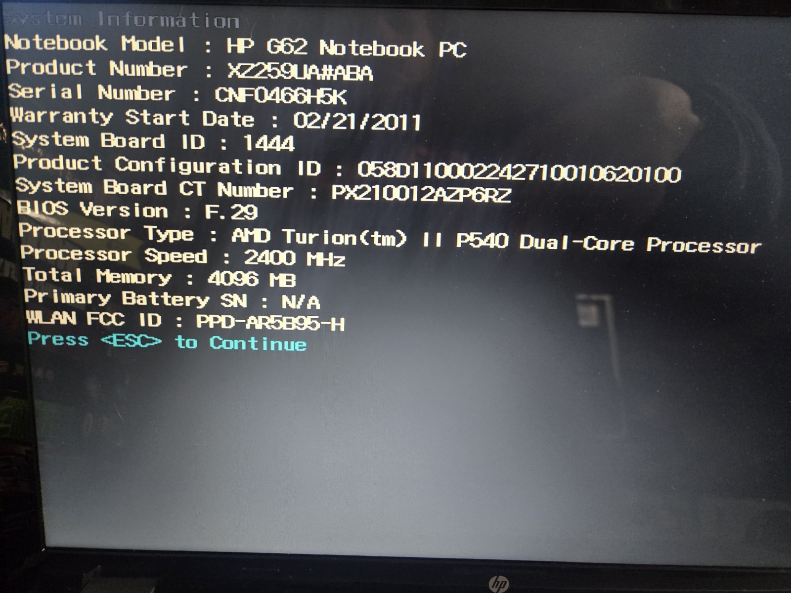 HP G62-367DX Laptop AMD NO HD/OS/POWER/BATT