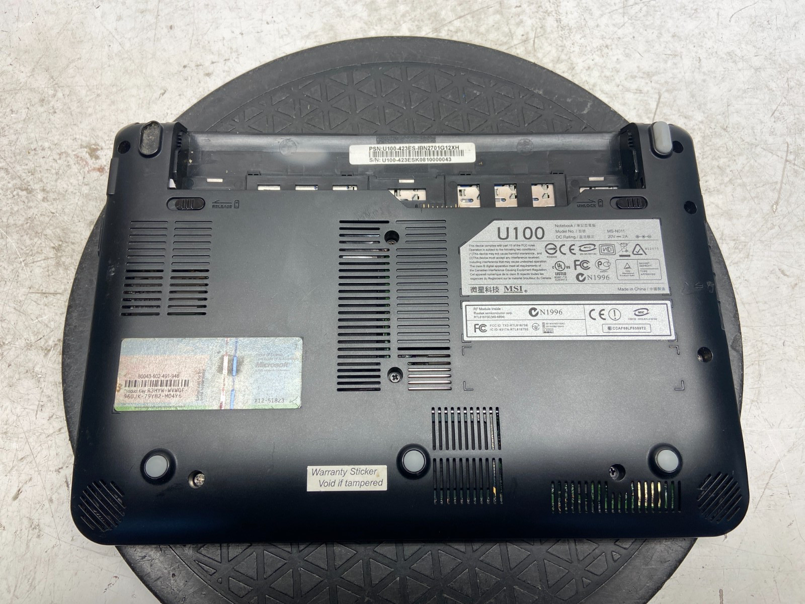 MSI U100 MS-N011 Intel Atom N270 1.6GHz 1 GB NO HDD