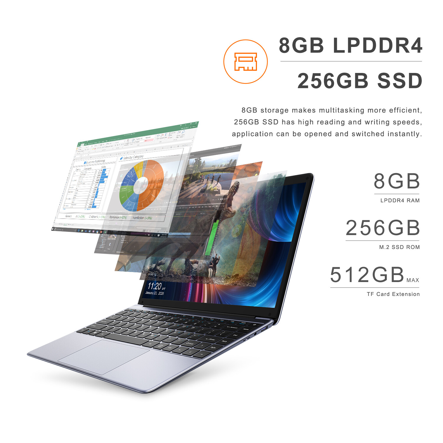 CHUWI- 14.1″ Laptop – Intel Celeron 2.8GH- 8GB Memory – 256GB SSD-HDMI Gray