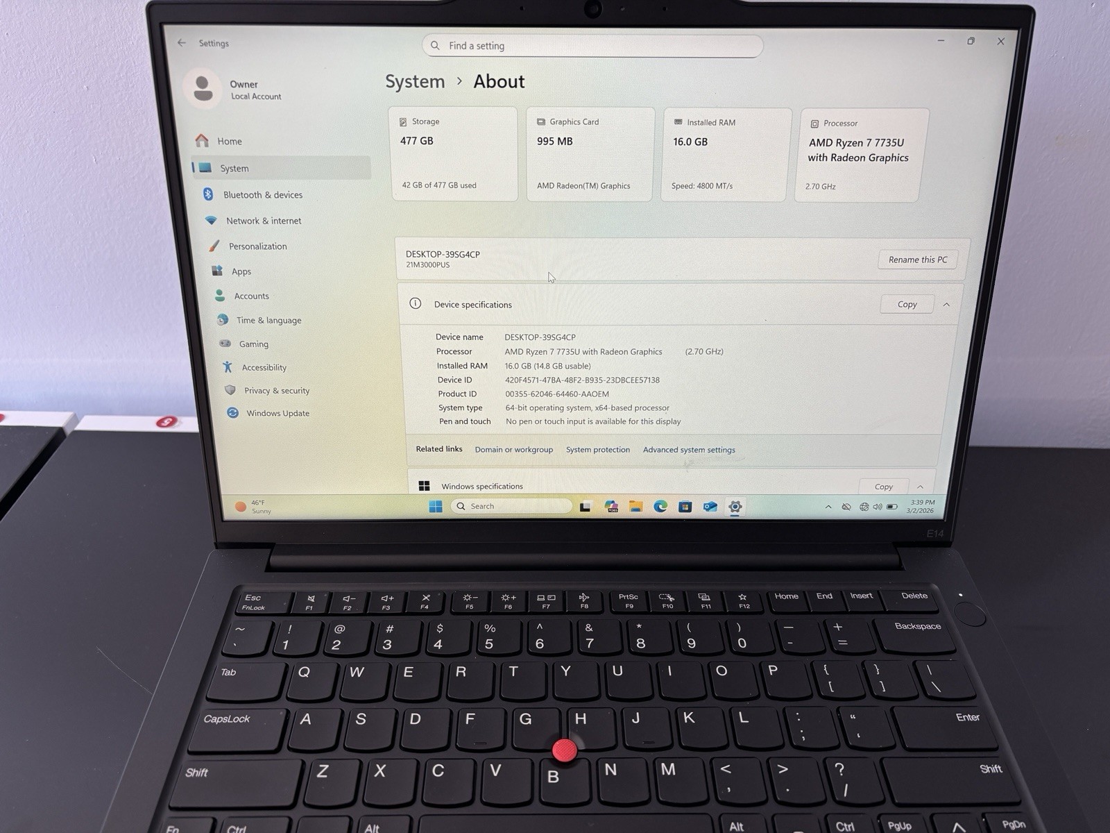 Lot Of 3 Lenovo ThinkPad E14 14″/ AMD Ryzen 7- 7735U/ 16 GB RAM /512 GB