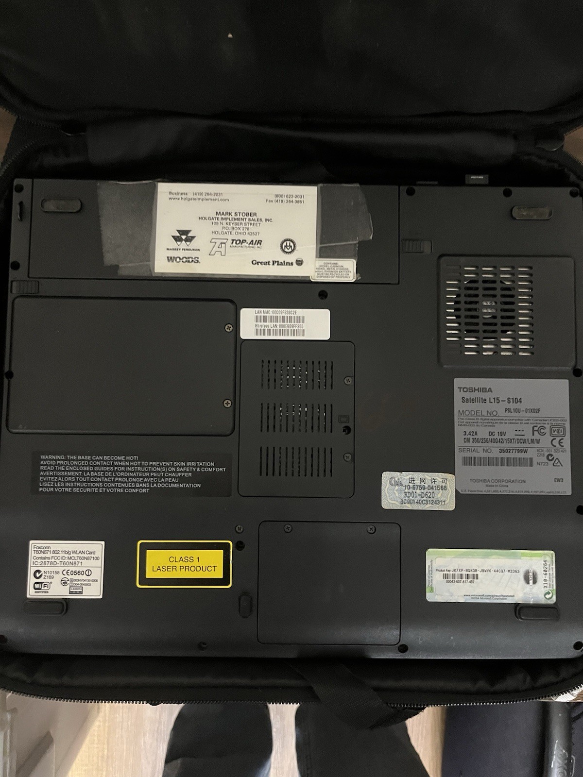 Toshiba Satellite L15-S104 Laptop XP Works Charger & Case Retro Clean