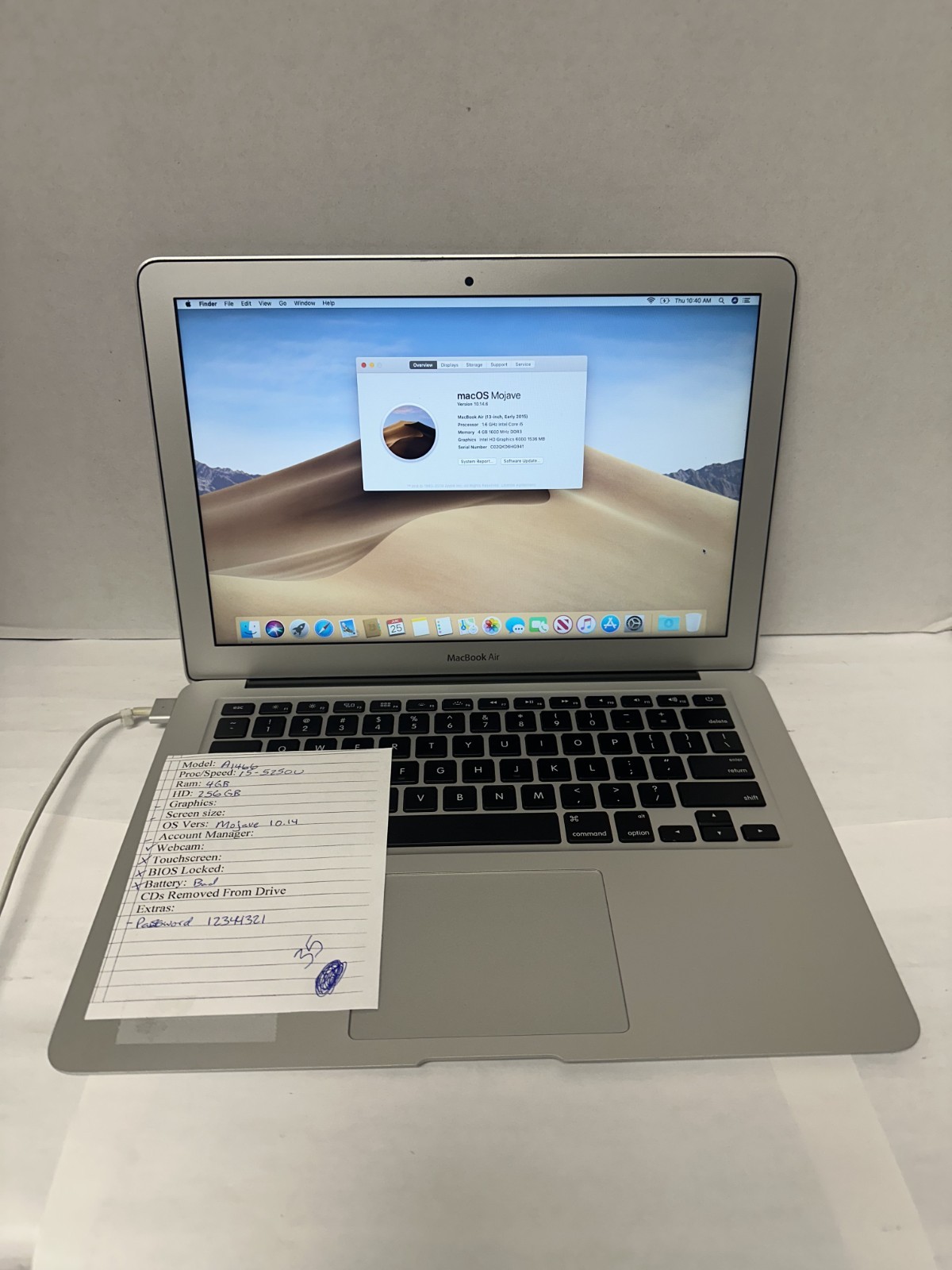 Apple MacBook A1466 i5-5th/4GB 256GB SSD A1466 Mojave (No Charger)