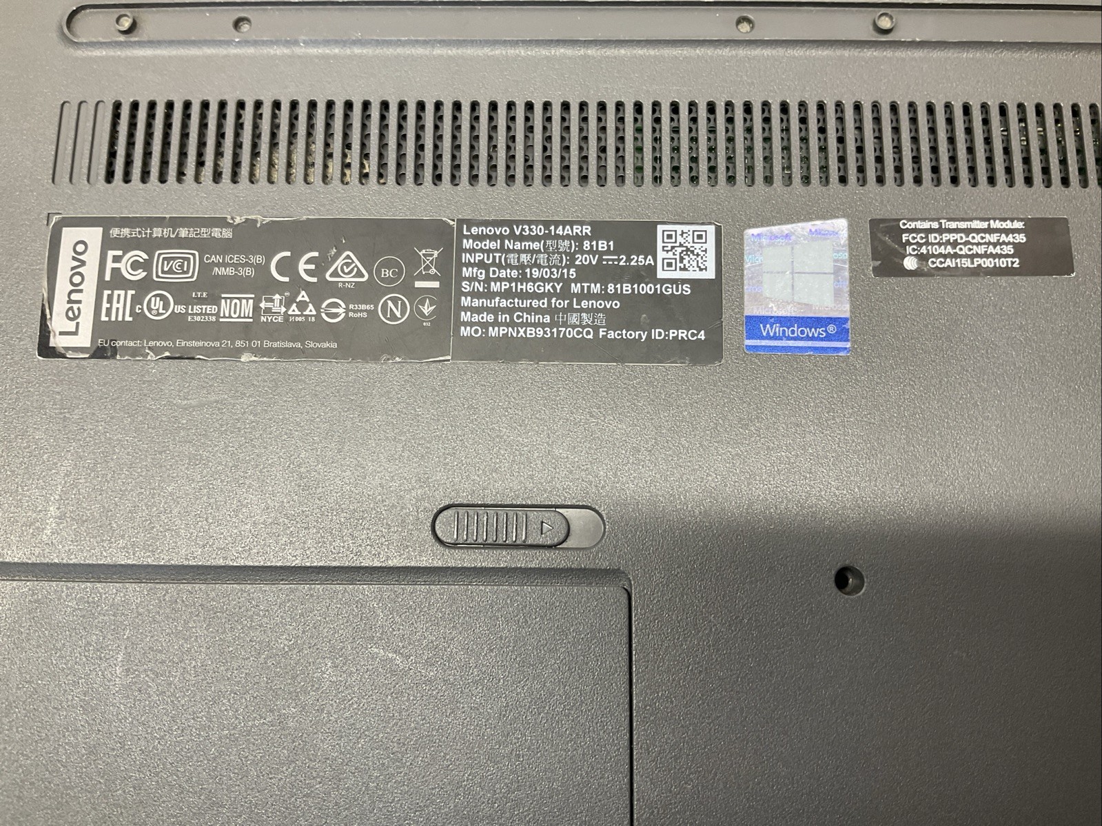 Lenovo V330-14ARR / Unknown Processor / No RAM / Laptop Notebook PC / A20