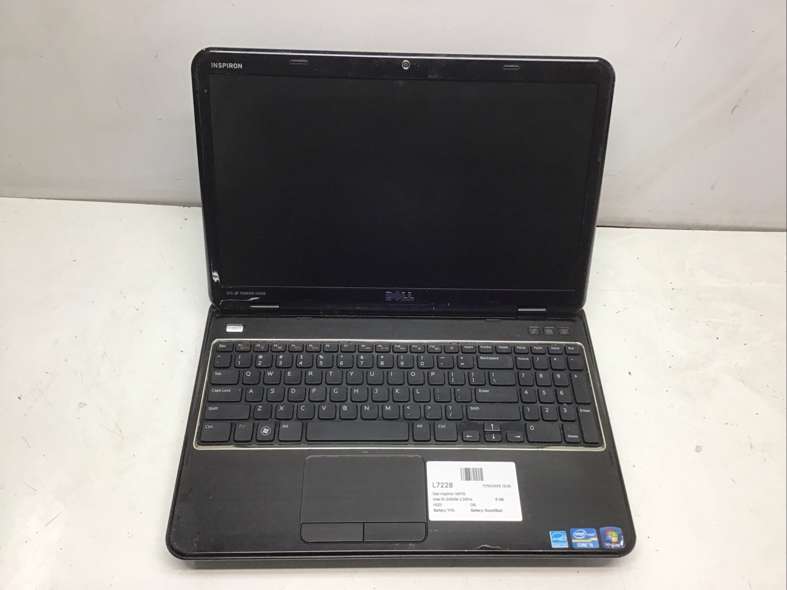 Dell Inspiron N5110 Intel i5-2450M 2.5GHz 6 GB NO HDD