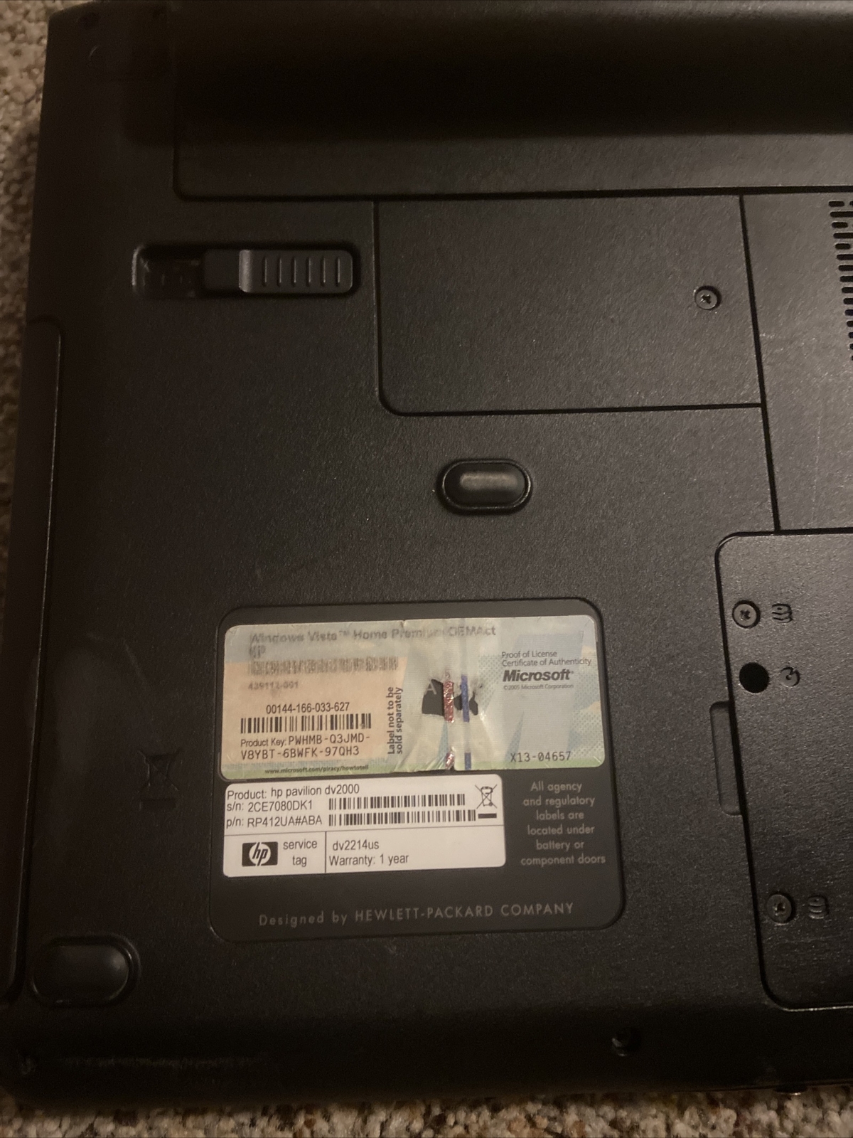 HP Pavilion Widescreen Entertainment PC dv2000 Laptop – UNTESTED – Nice