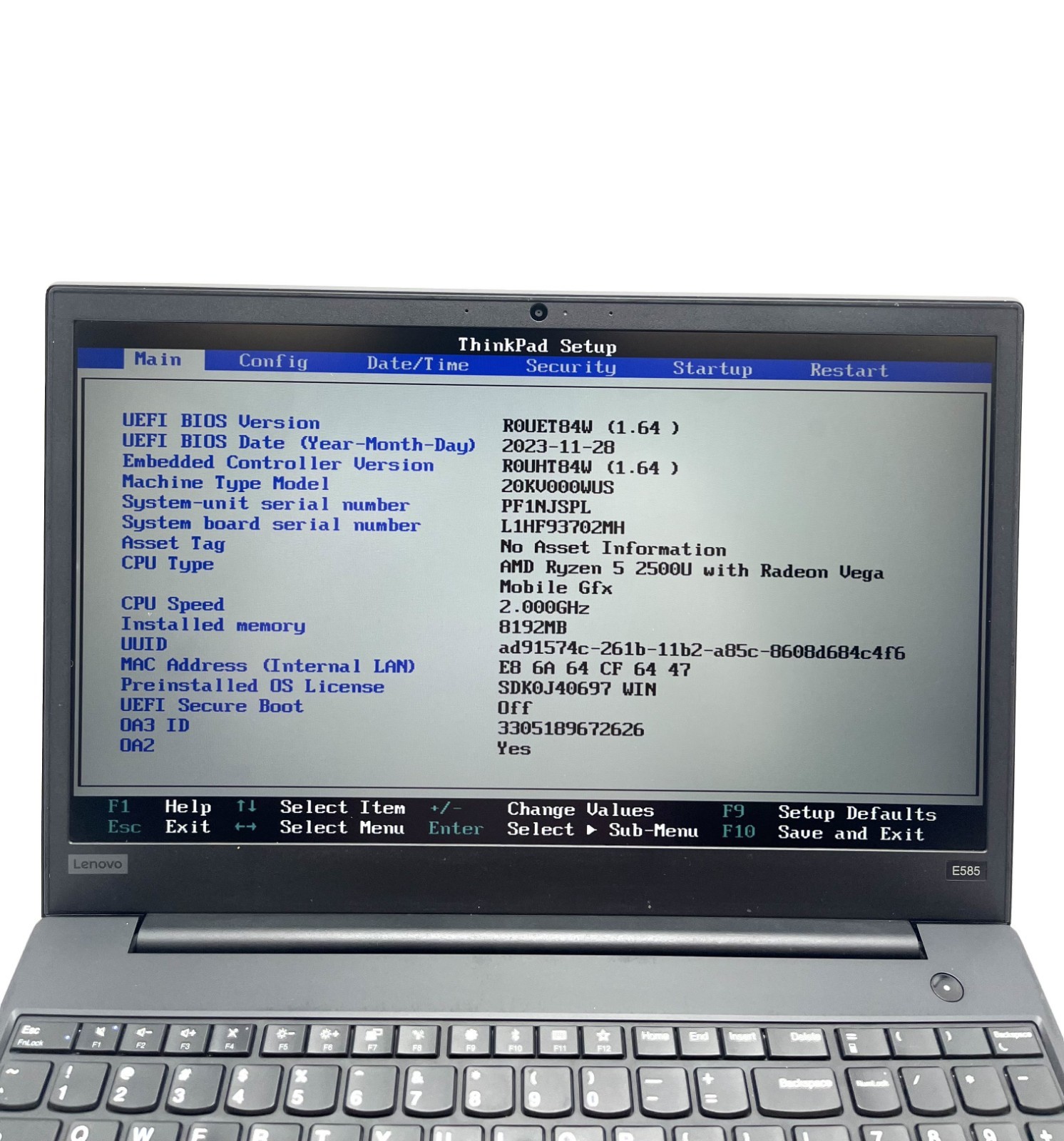 Lenovo ThinkPad E585 Ryzen 5 2500U 6GB RAM 256GB SSD 15.6″ Laptop