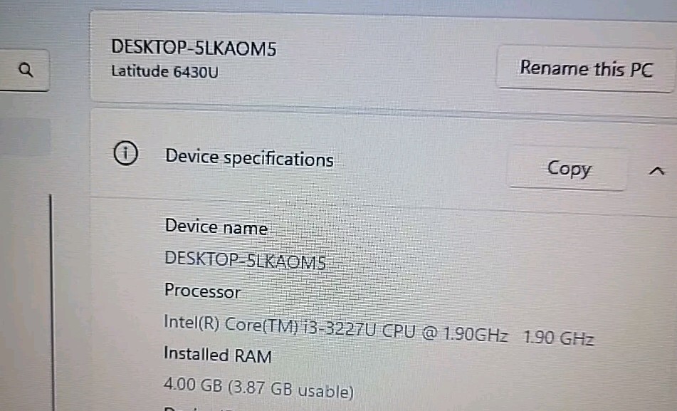 Dell Latitude 6430U Laptop i3-3227U 3rd Gen 4 RAM 128 GB SSD NO CHARGER