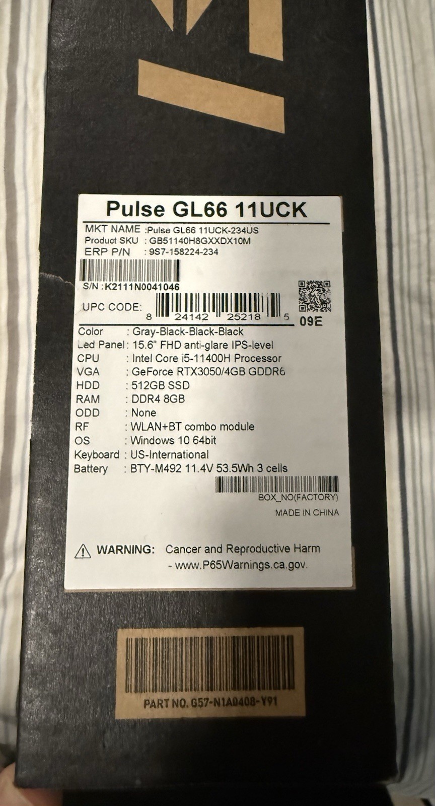 BRAND BEW MSI Pulse GL66 11UCK Gaming Laptop i5 RTX 3050 15.6″ 8GB 512GB SSD