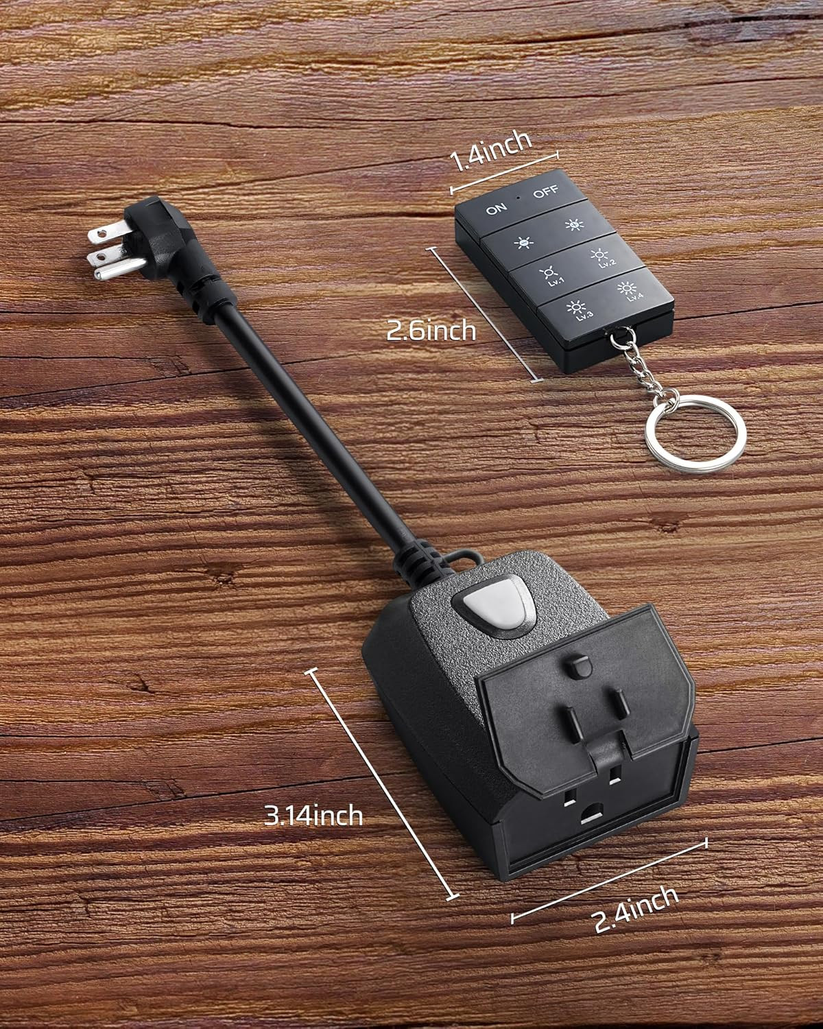 Outdoor Dimmer for String Lights, 100FT Remote Range, IP44 Waterproof Plug-In Di