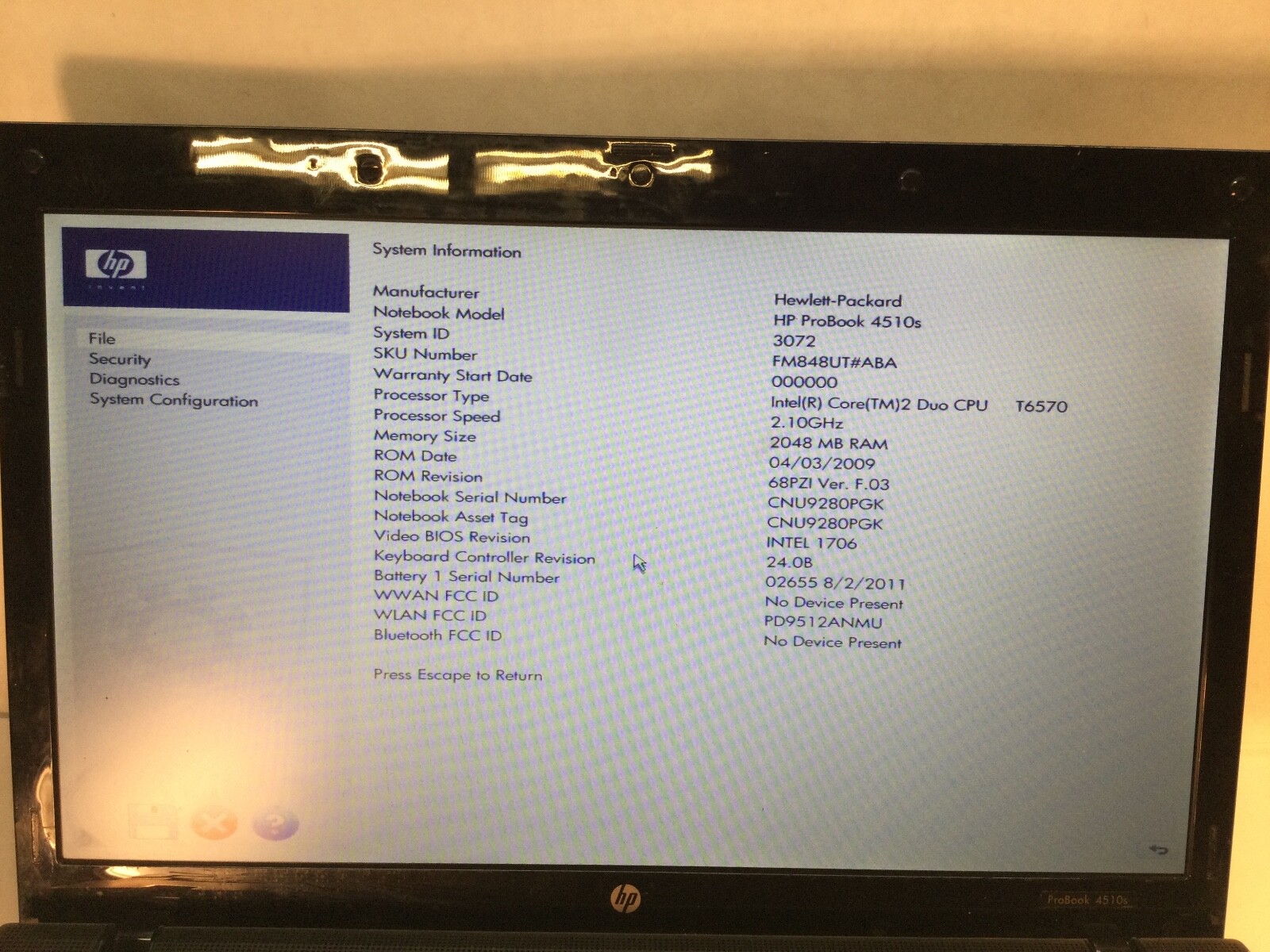 HP ProBook 4510s 15″ Laptop Intel Core 2 Duo- LOOSE POWER JACK- MZ