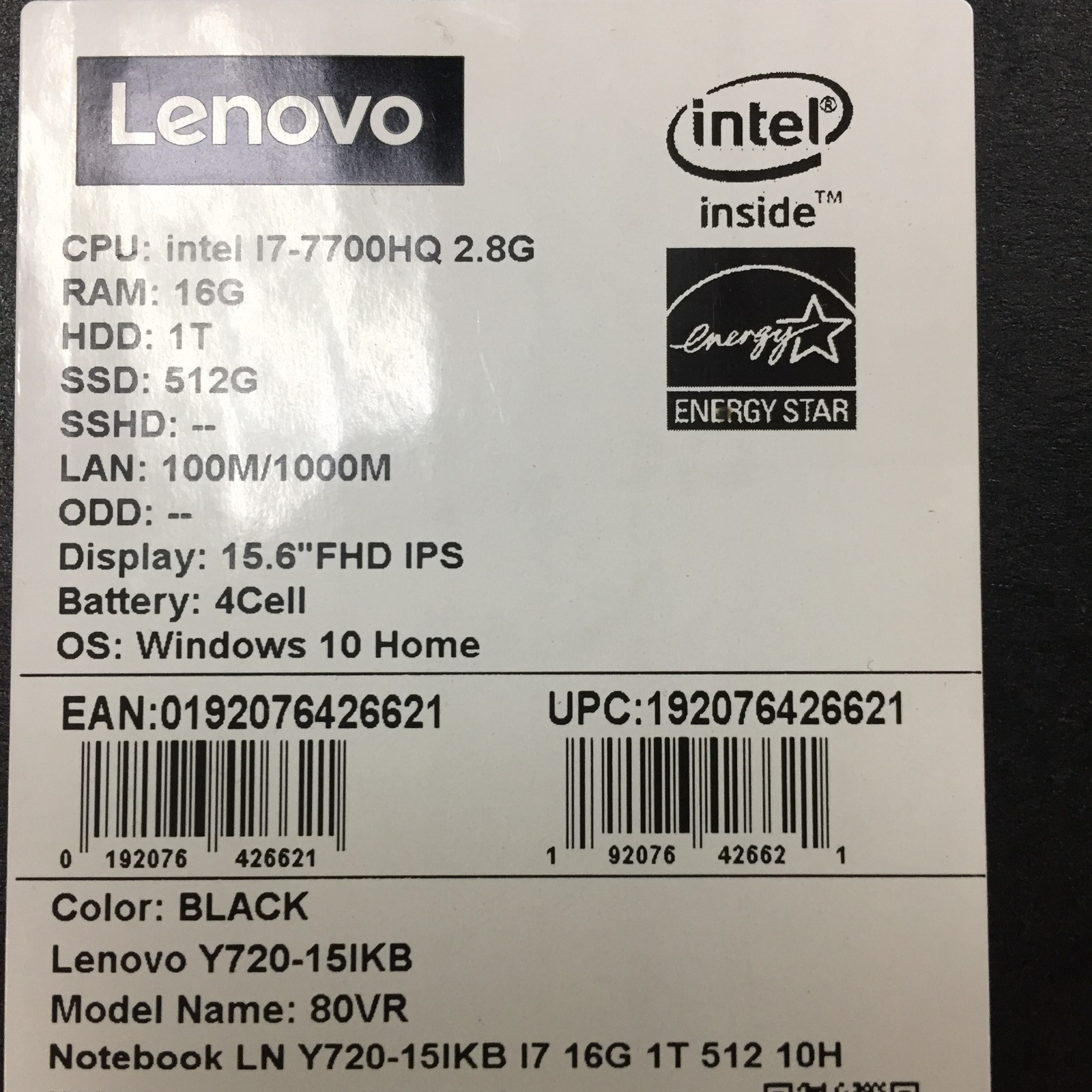 Lenovo Legion Y720 15.6″ Gaming Laptop/i7-7700HQ/GTX 1060/16GB/1TB HDD+512GB SSD
