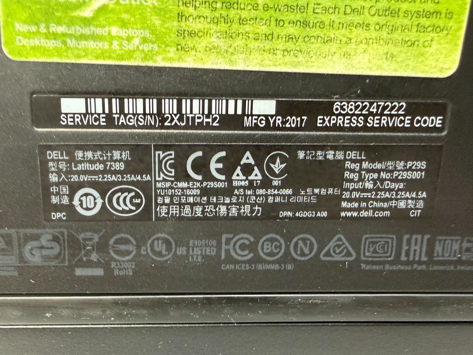 Dell Latitude 7389 i7-7600U 16GB RAM 256GB M.2 Win11 Home w/AC Batt ‘Good’