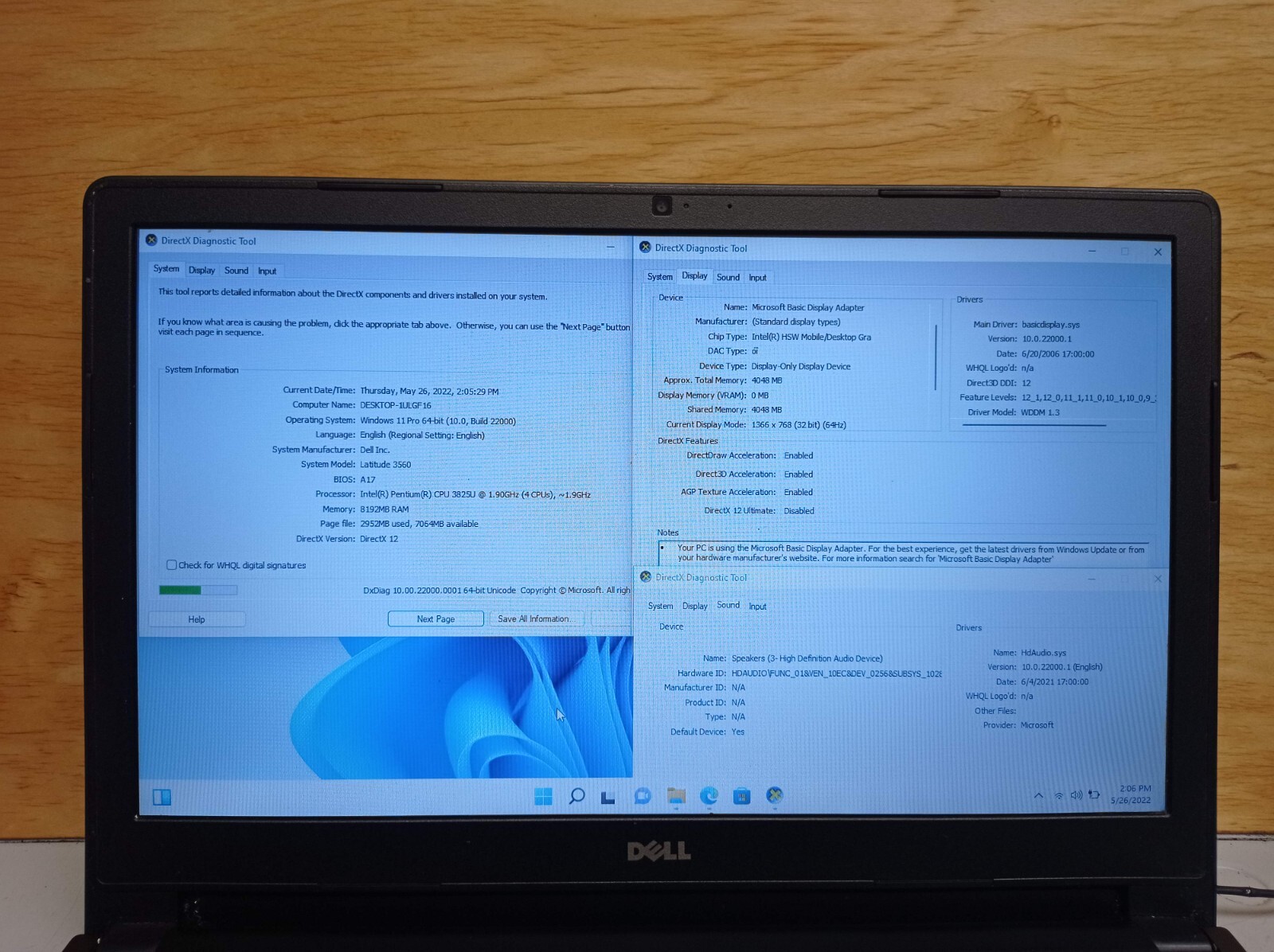 Dell Latitude 3560 Pentium 3825U 1.9 GHz 8GB RAM 500GB HDD 15.6″ w/Charger Win11