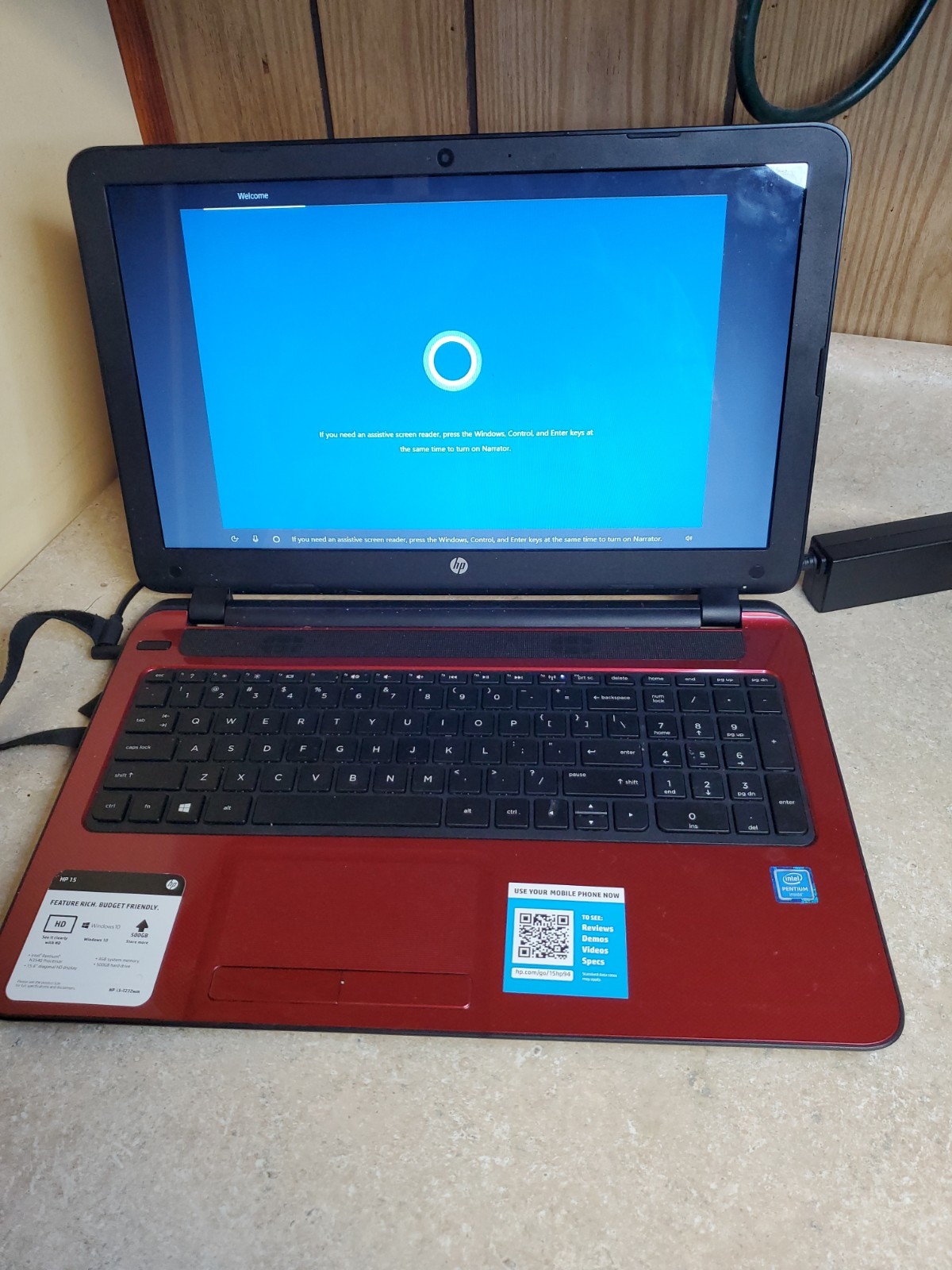 “HP 15.6” Laptop Pentium N3540 4GB 500GB HDD – Bad Battery – Works Plugged In”