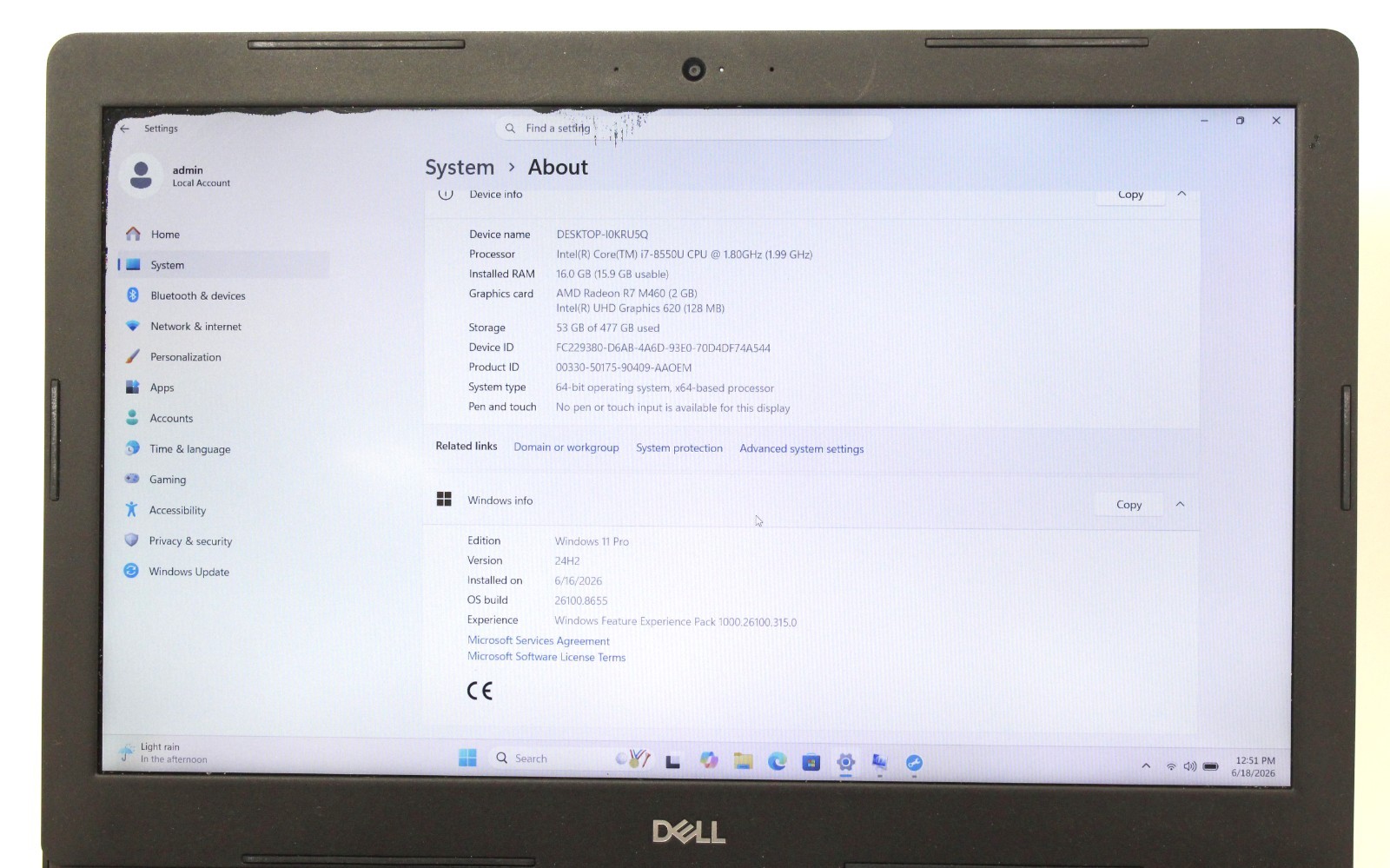 Dell Latitude 3590 15.6″ 1.8GHz i7-8550U 512GB SSD 16GB RAM Win 11 Pro ; 6175482