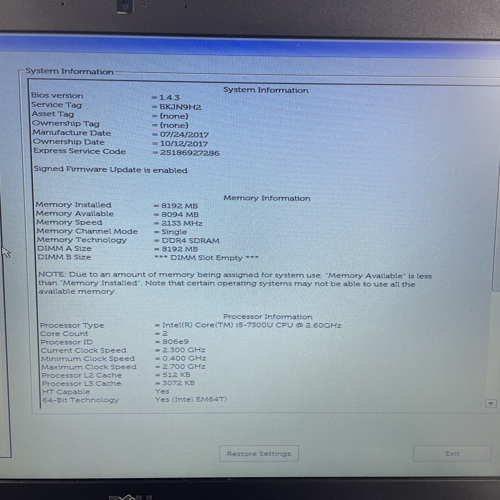 Dell Latitude 5580 15.6″ i5-7300U 2.60 GHz 8 GB RAM No SSD No OS