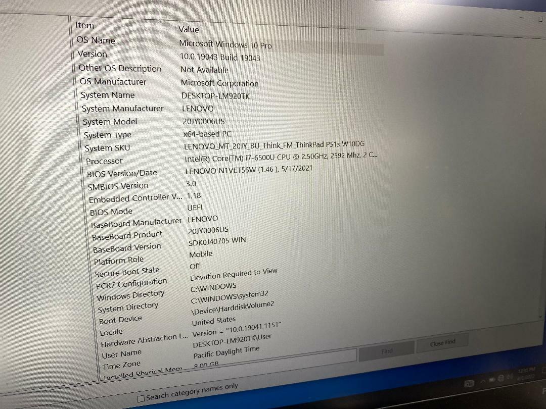 Lenovo ThinkPad P51S 15.6″ Core i7-6500U 256GB SSD 8GB RAM Quadro M520 Win10 Pro