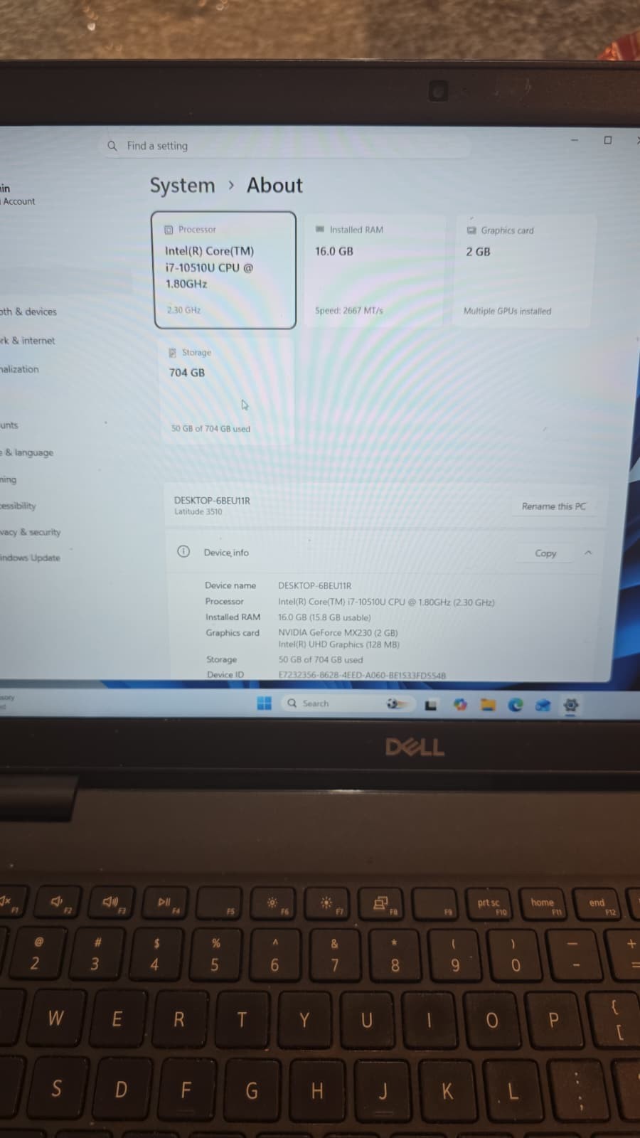 Dell Latitude 3510 15.6″ FHD i7-10510U 16GB 256GB NVme SSD 500GB Sata Win 11 Pro