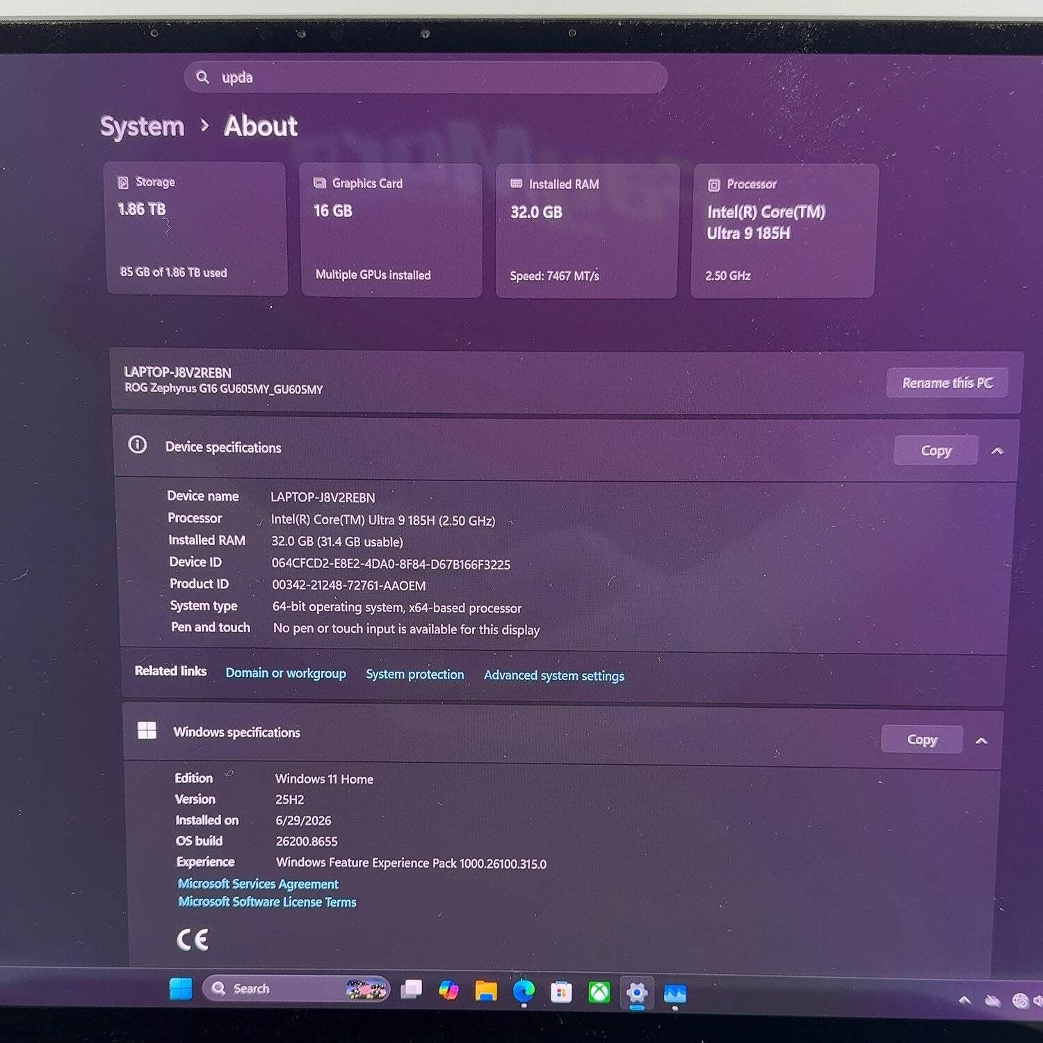 Asus ROG Zephyrus G16 16″ Core Ultra 9 185H 32GB RAM 2TB SSD GeForce RTX 4090
