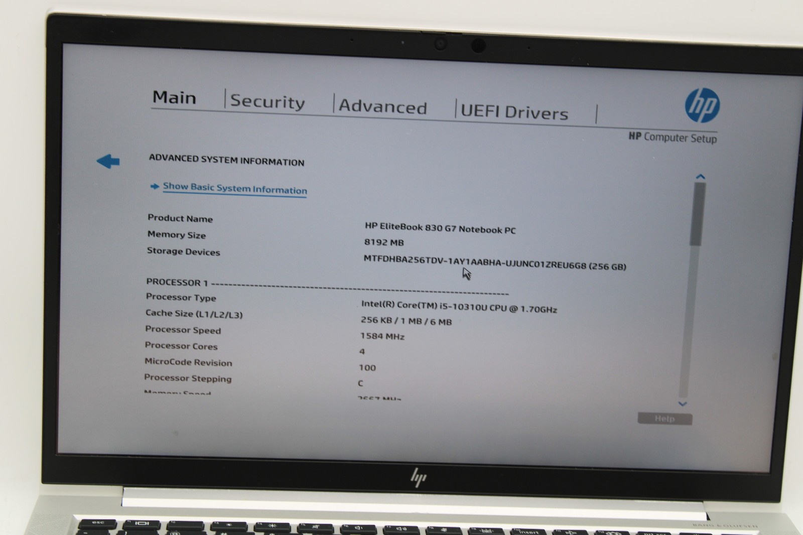 HP EliteBook 830 G7 _ i5-10310U @ 1.7 _ 8GB RAM _ 256GB SSD _ Win11H