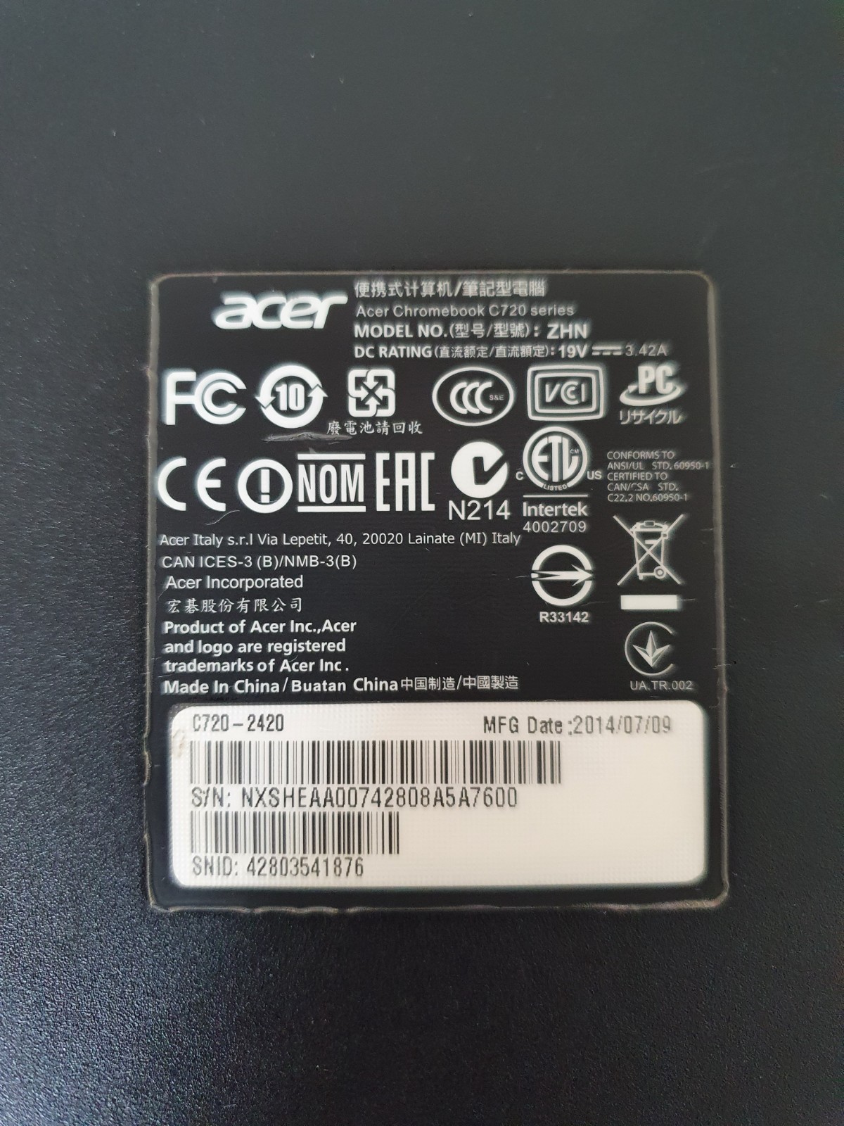 Acer C720 Chromebook C720-2844 11.6″ 16GB, , 1.4GHz, 4GB Gray OK Condition
