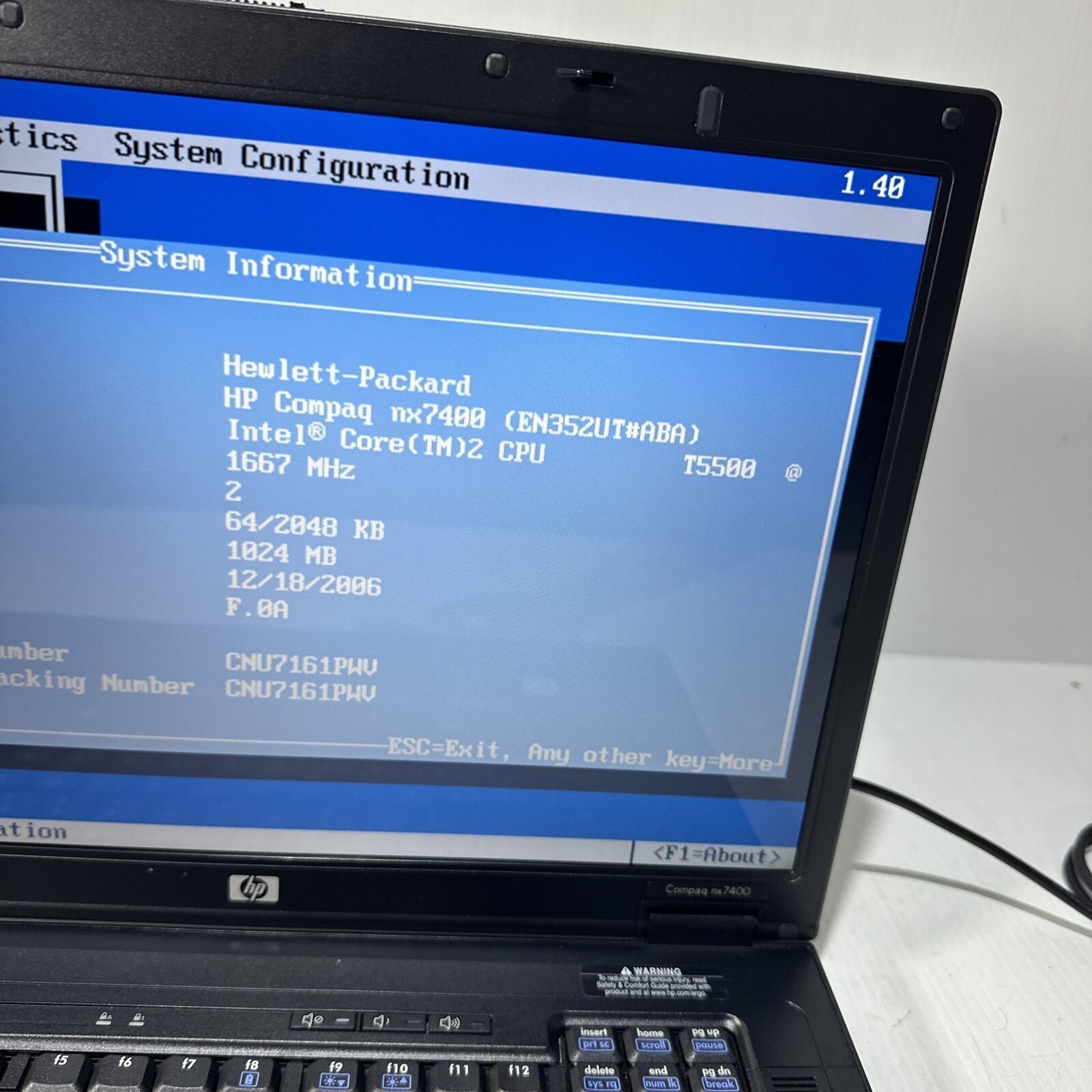 Hp Compaq NX7400 15″ Laptop Intel Core 2 Duo T5500 1gb Ram No Drives Boots Bios