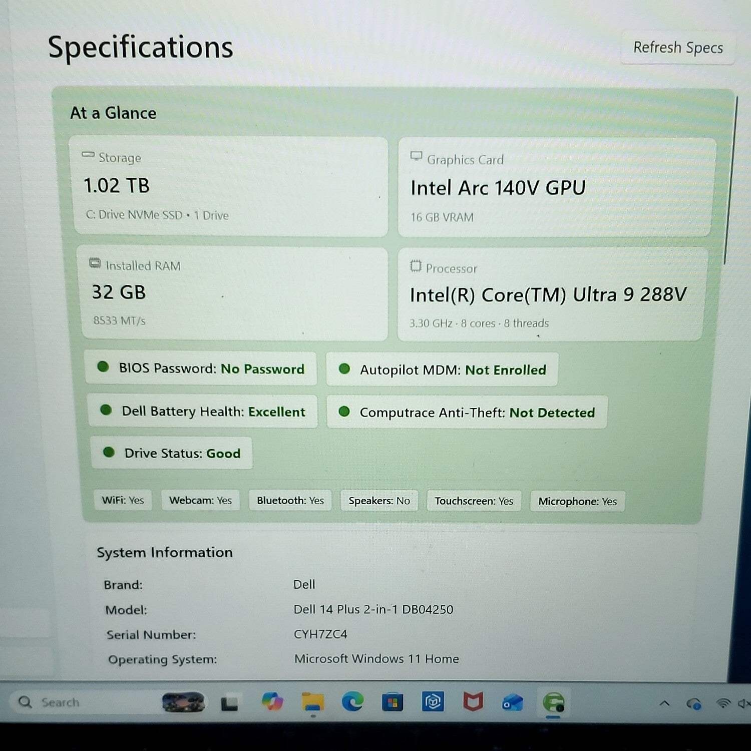 Dell 14 Plus 2 in 1 DB04250 14″ Core Ultra 9 288V 3.30 32GB RAM 1TB SSD