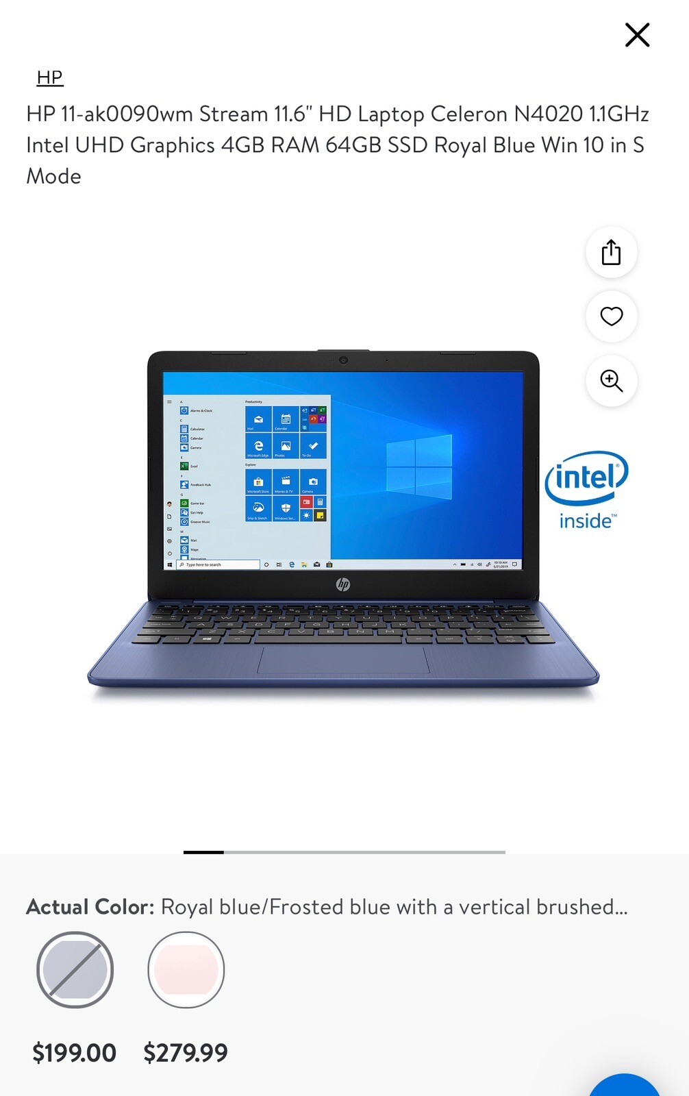 HP Stream 11.6 inch (64GB, Intel Celeron, 1.10GHz, 4GB) Notebook/Laptop – Royal