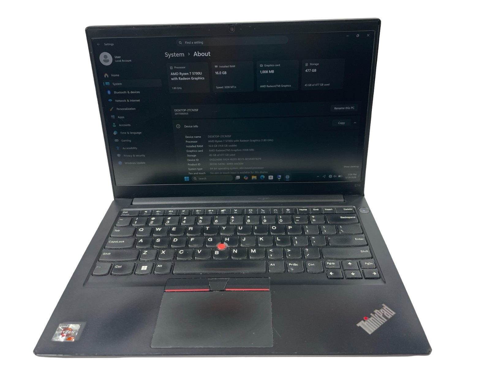 Lenovo ThinkPad E14 Gen 3 AMD Ryzen 7 5700U 1801Mhz 16GB RAM 500GB NVMe W. 11P