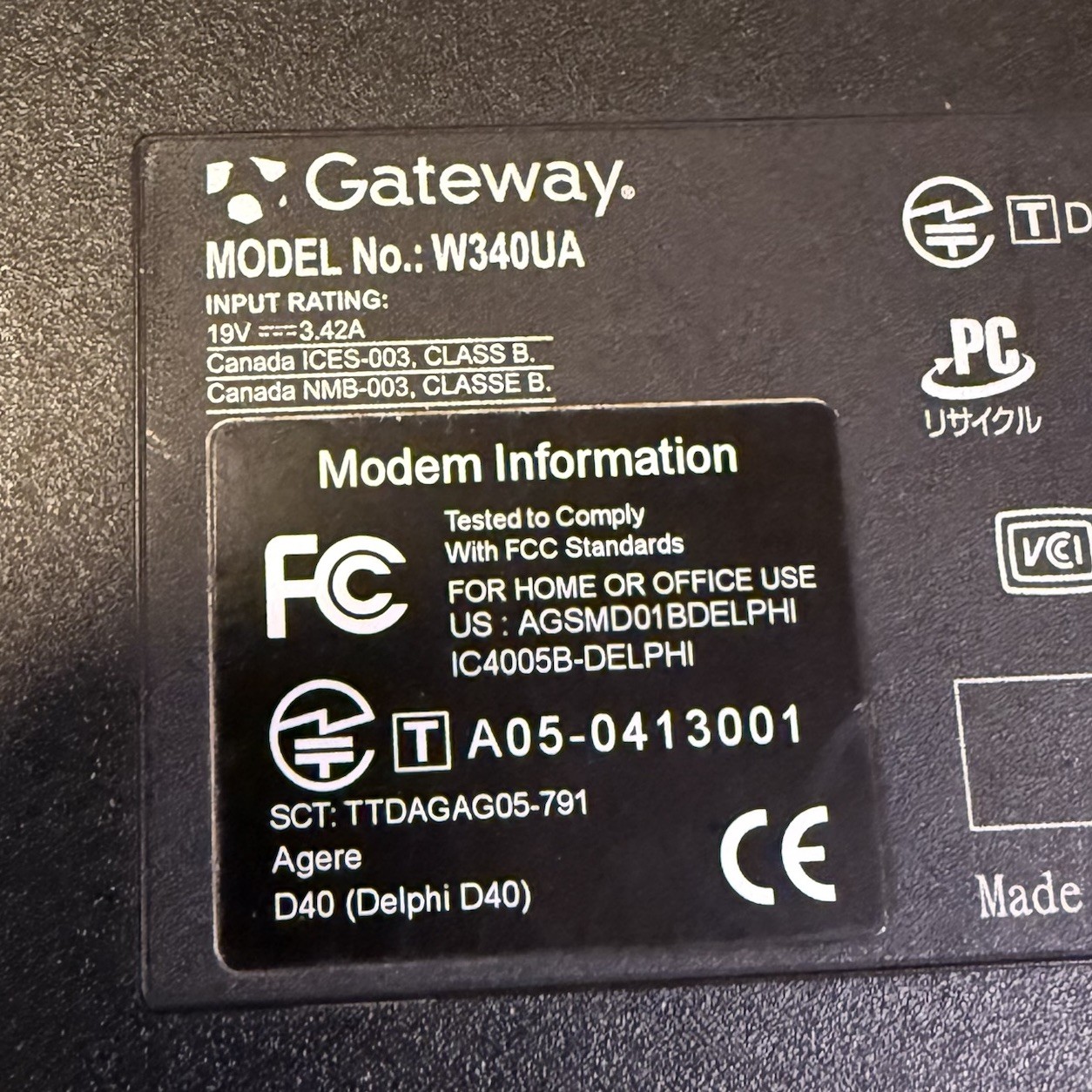 Gateway W340UA Laptop 15.4” Untested Windows Vista Era Notebook Parts Or Repair