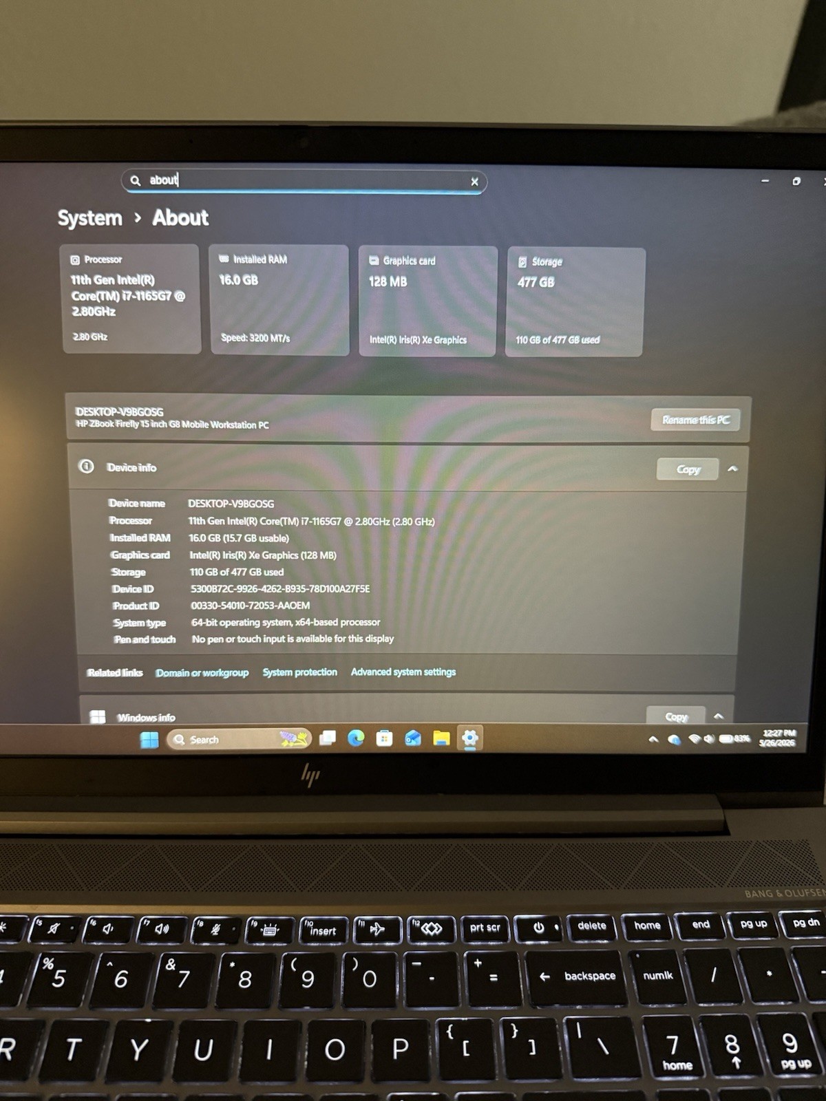 HP ZBook Firefly 15 G8 15.6″ Core i7-1165G7 16GB 512GB SSD Win11 Iris Xe